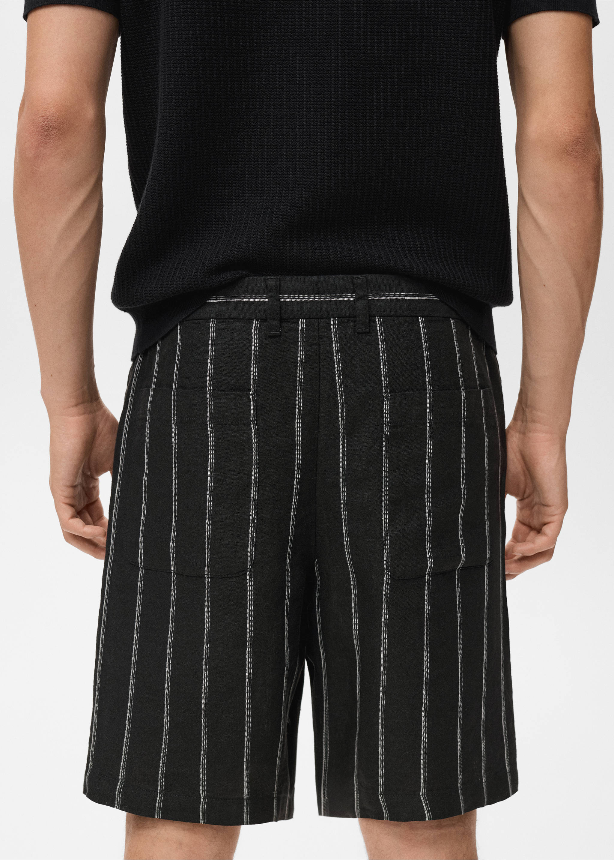 Striped linen-blend Bermuda shorts - Details of the article 3, Charcoal. Ref: 17022903-00.