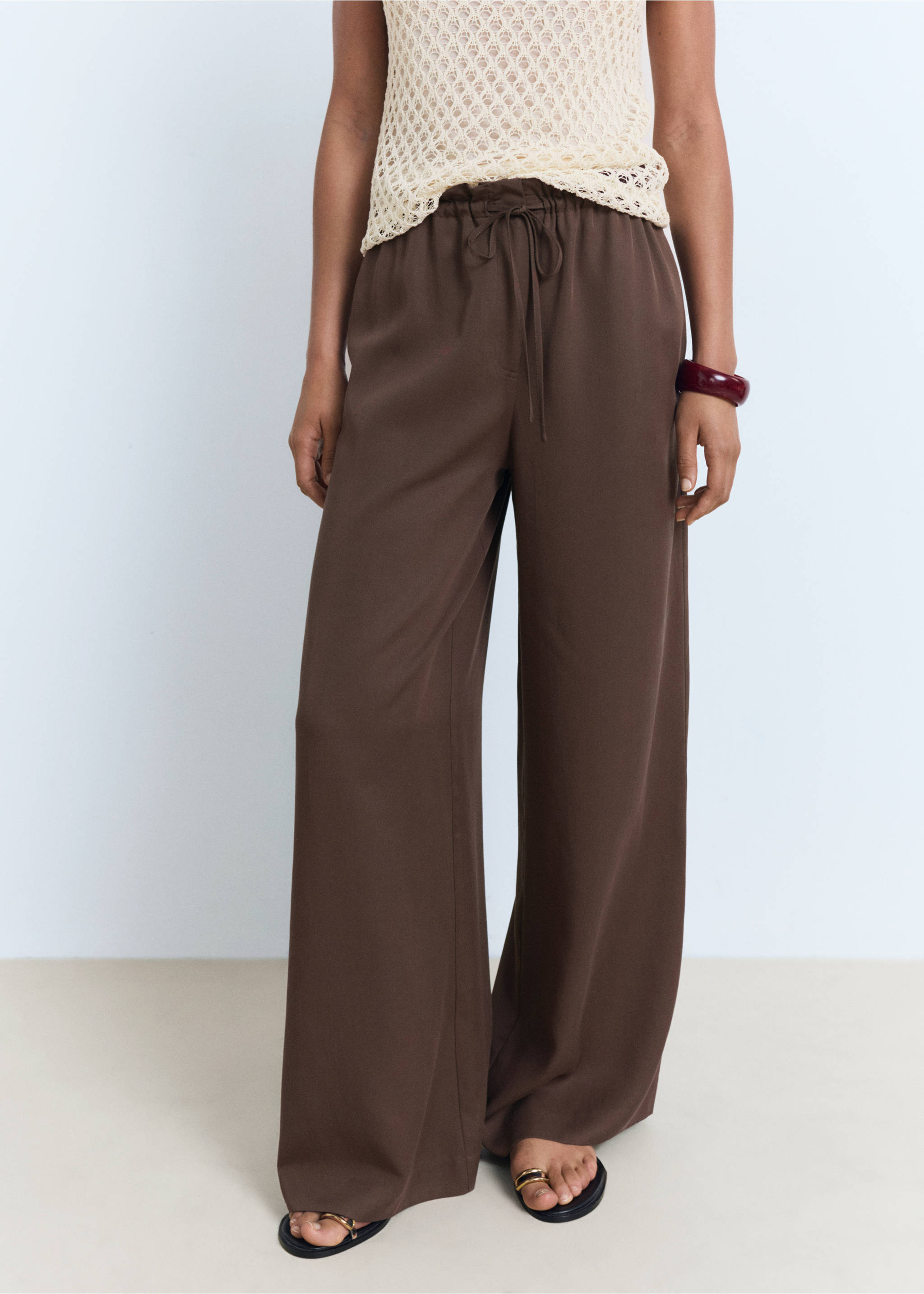 Pantalón lyocell wide leg lazo - Plano medio, Chocolate. Ref: 17022906-00.