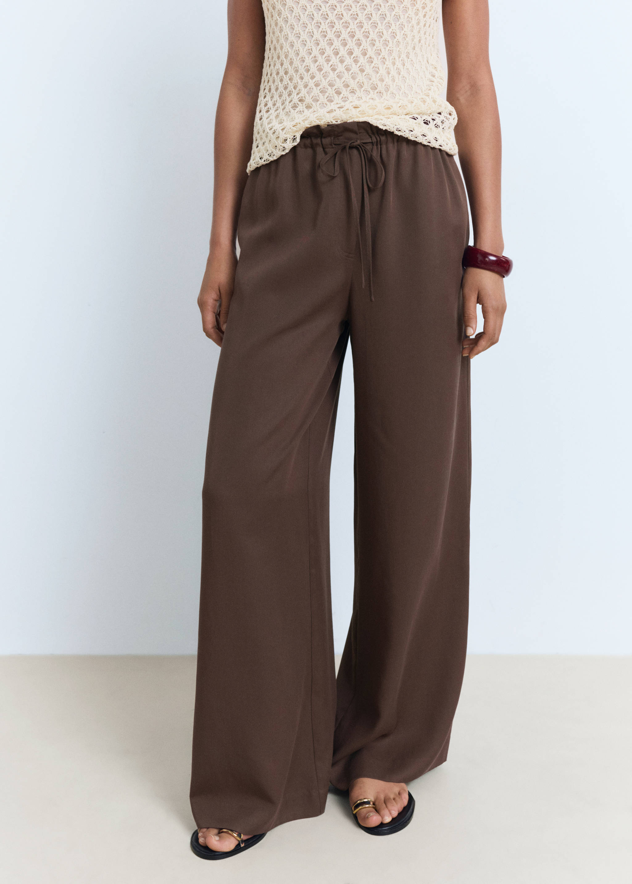 Pantalón lyocell wide leg lazo - Plano medio