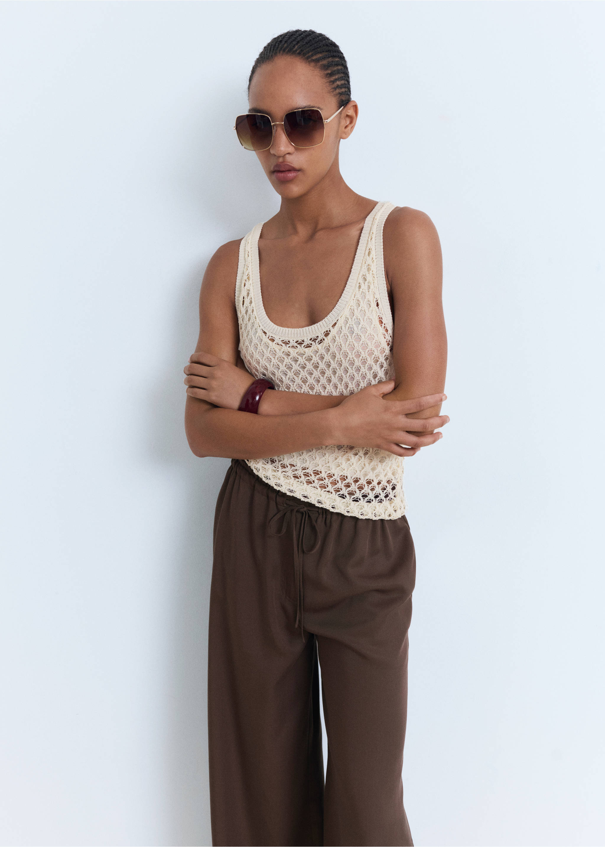 Pantalón lyocell wide leg lazo - Detalle del artículo 2, Chocolate. Ref: 17022906-00.
