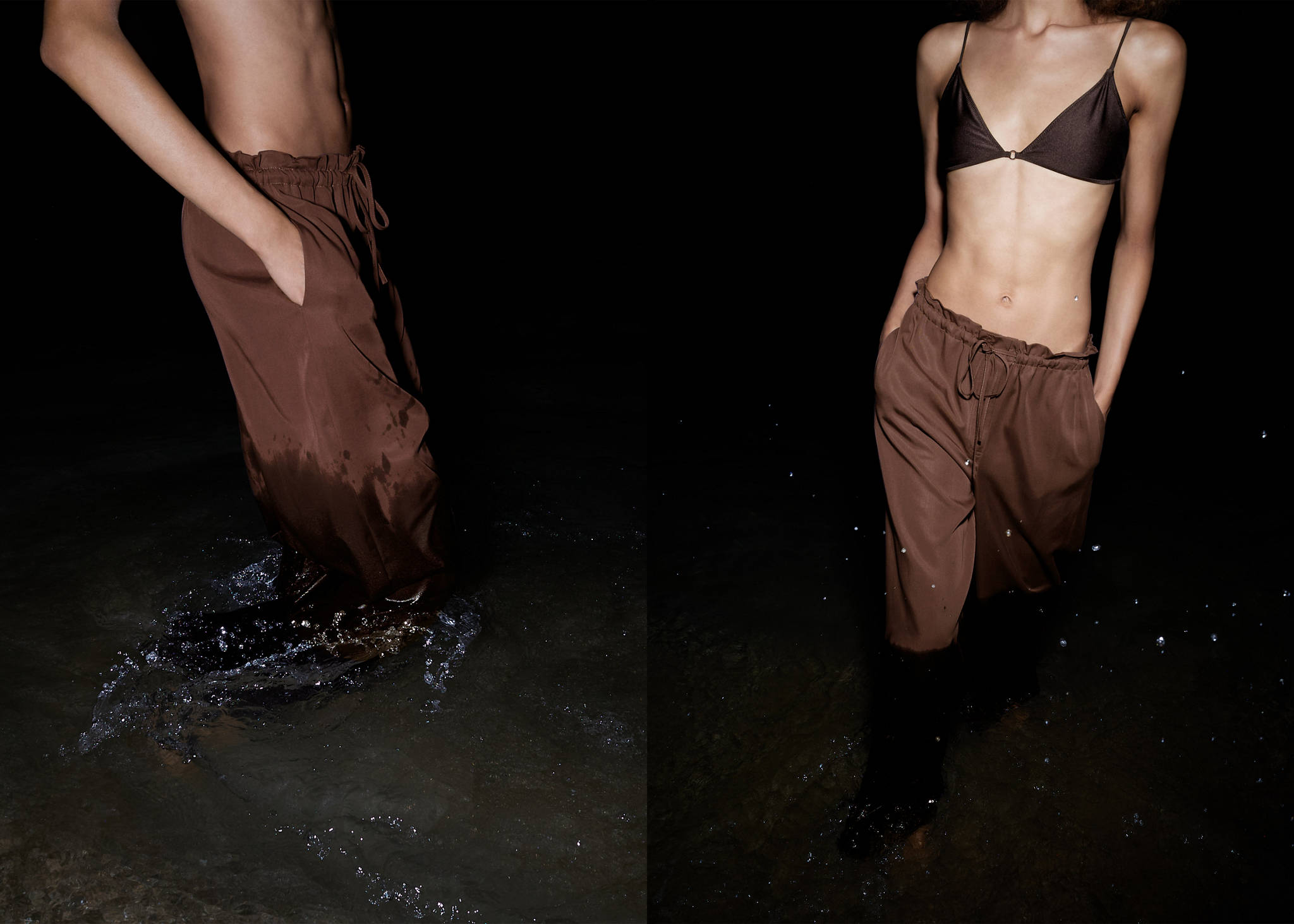 Lyocell wide leg trousers with drawstring - Panoramic plane