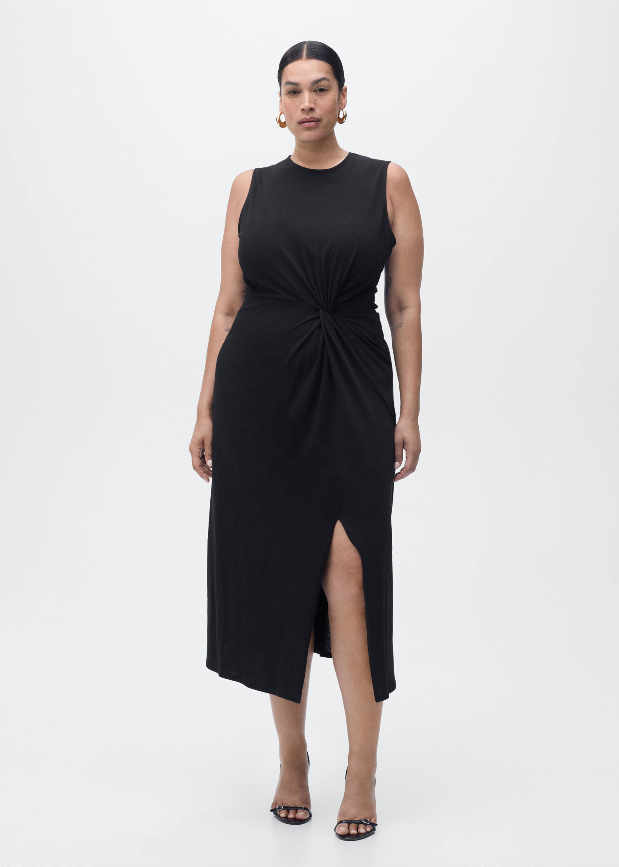 Robe midi en coton froncé - Détail de l'article 3, Noir. Ref: 17022909-00.