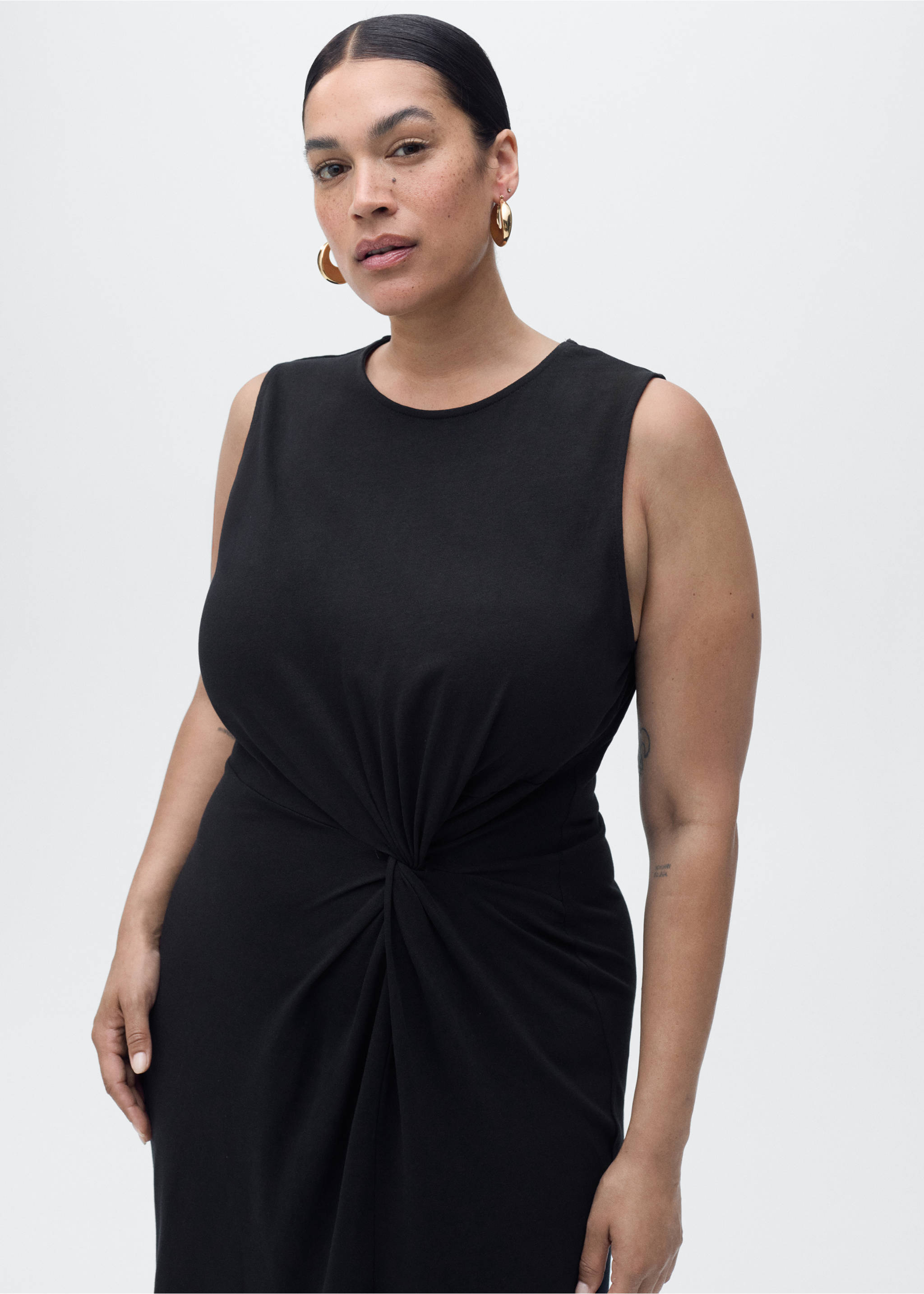 Robe midi en coton froncé - Détail de l'article 5, Noir. Ref: 17022909-00.