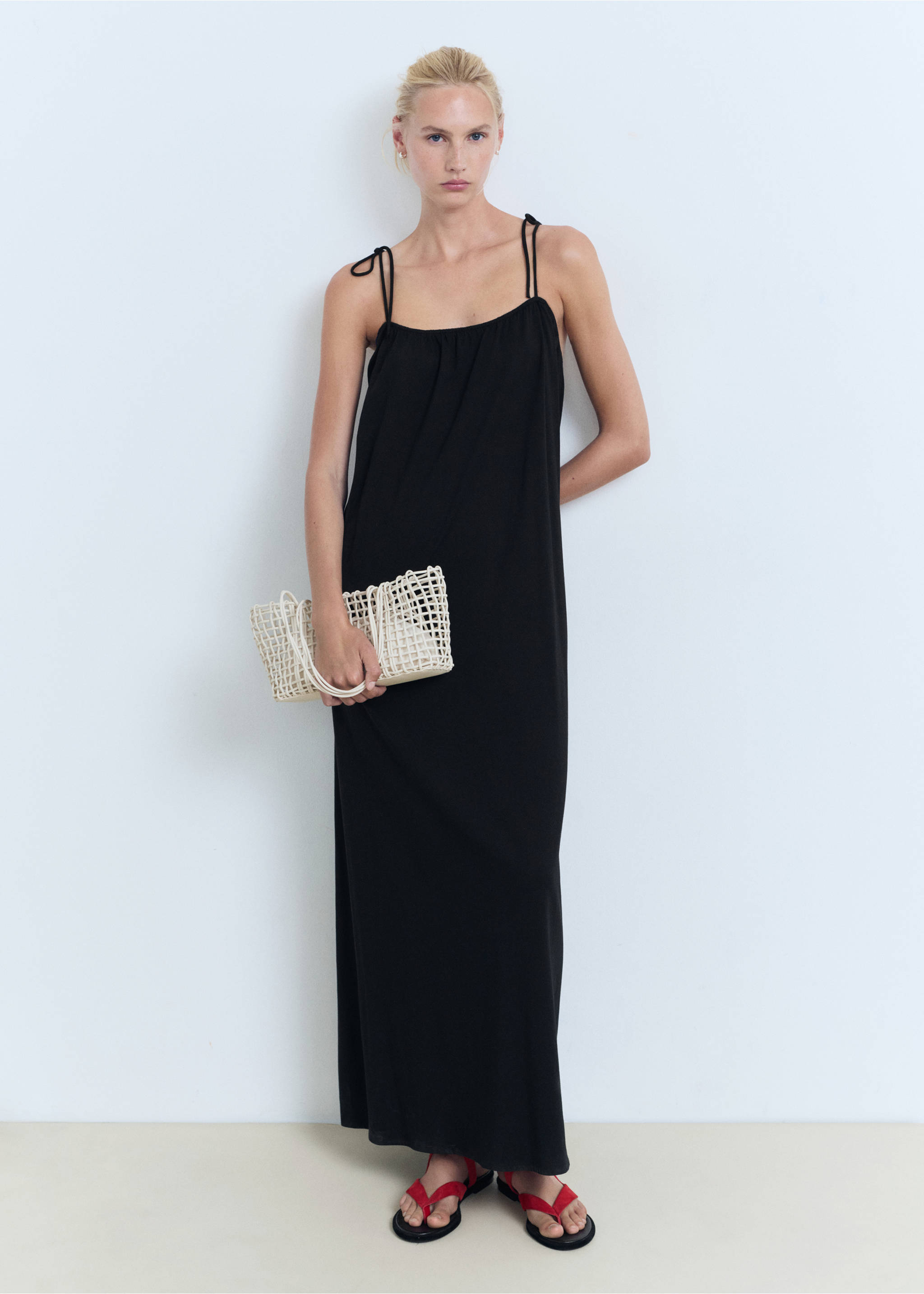 Bow cotton dress - General plane, Black. Ref: 17022910-00.