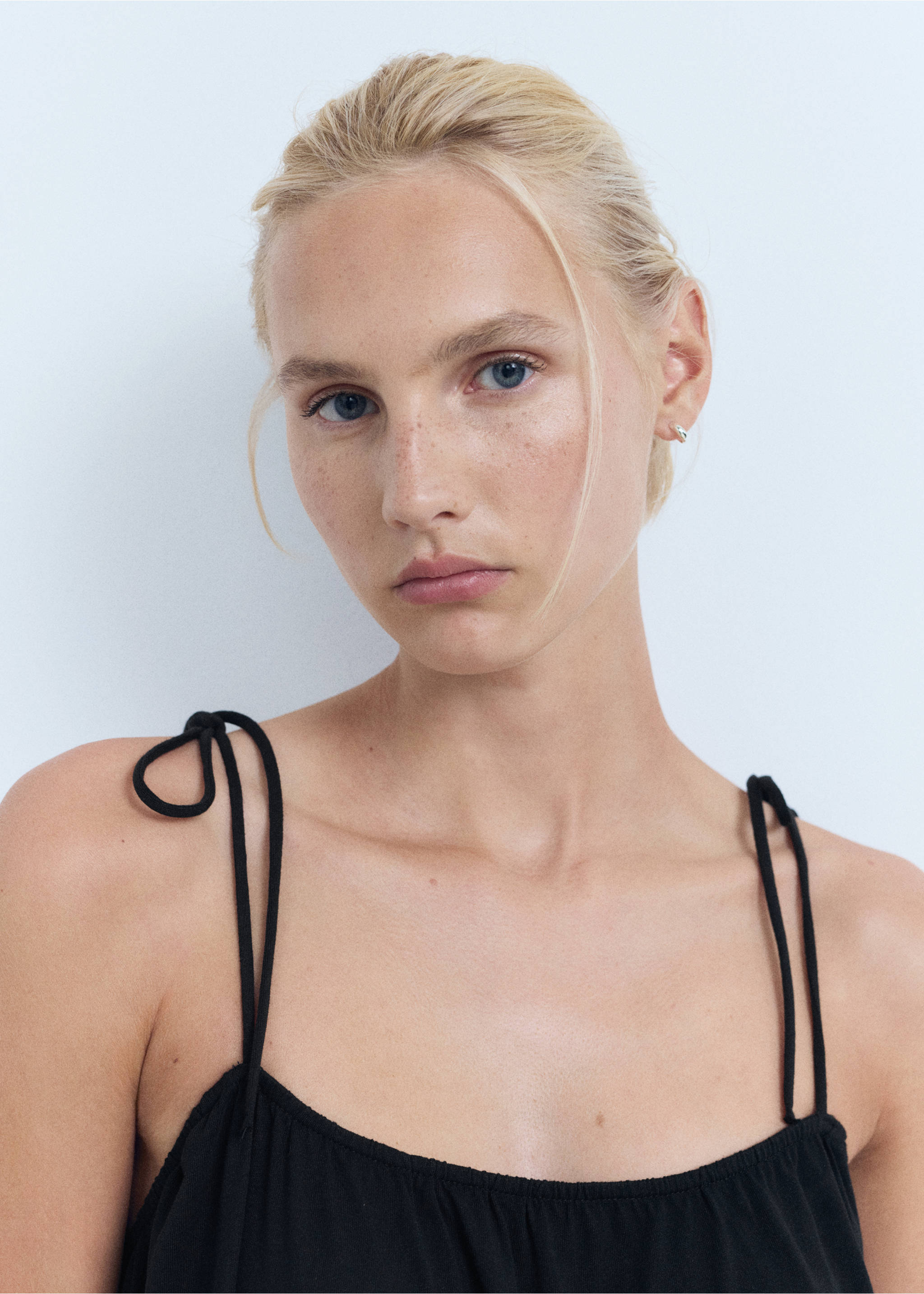 Bow cotton dress - Details of the article 1, Black. Ref: 17022910-00.