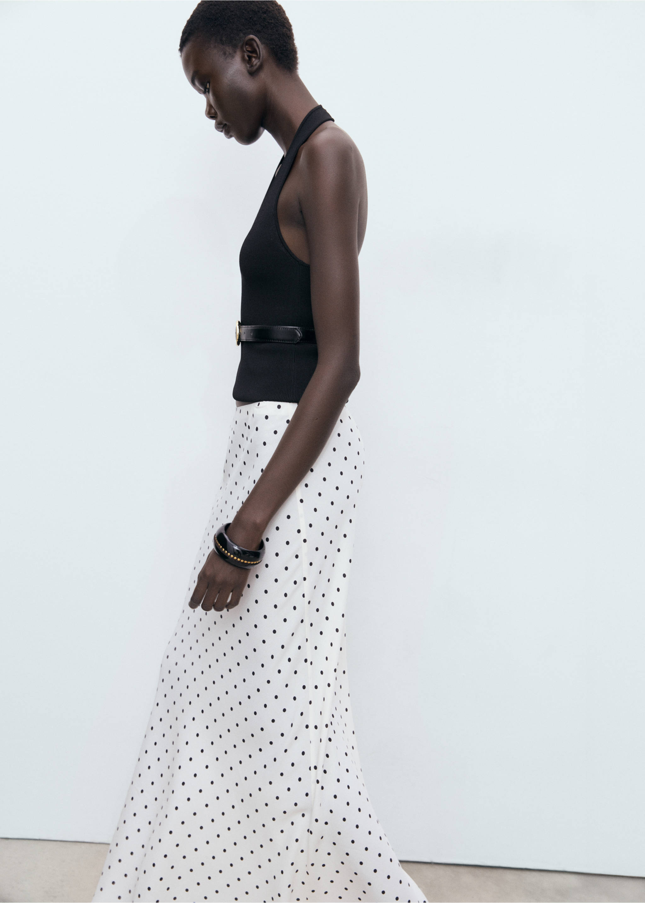 Long polka-dot skirt - Details of the article 3, Off White. Ref: 17022911-00.