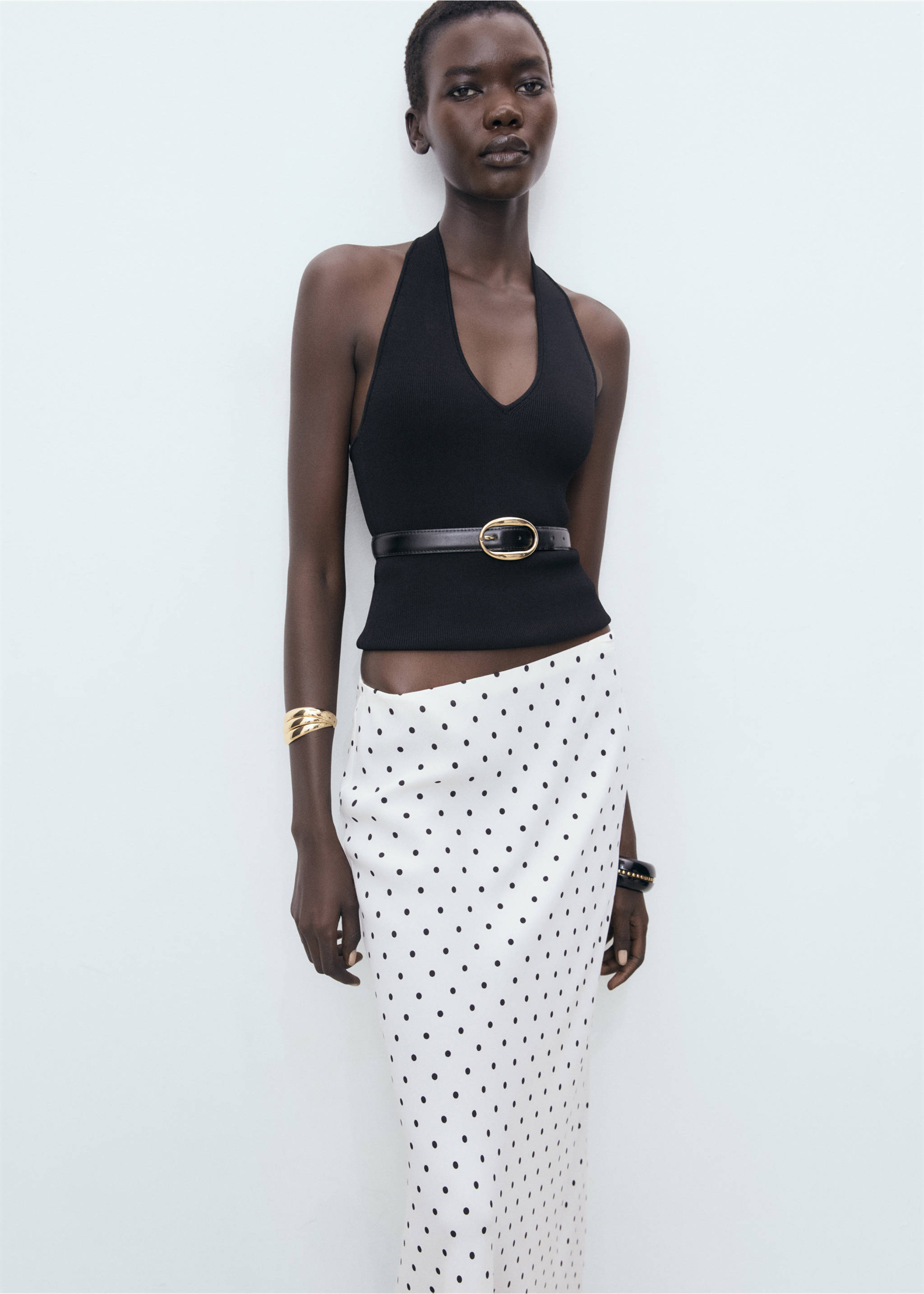 Long polka-dot skirt - Details of the article 2, Off White. Ref: 17022911-00.