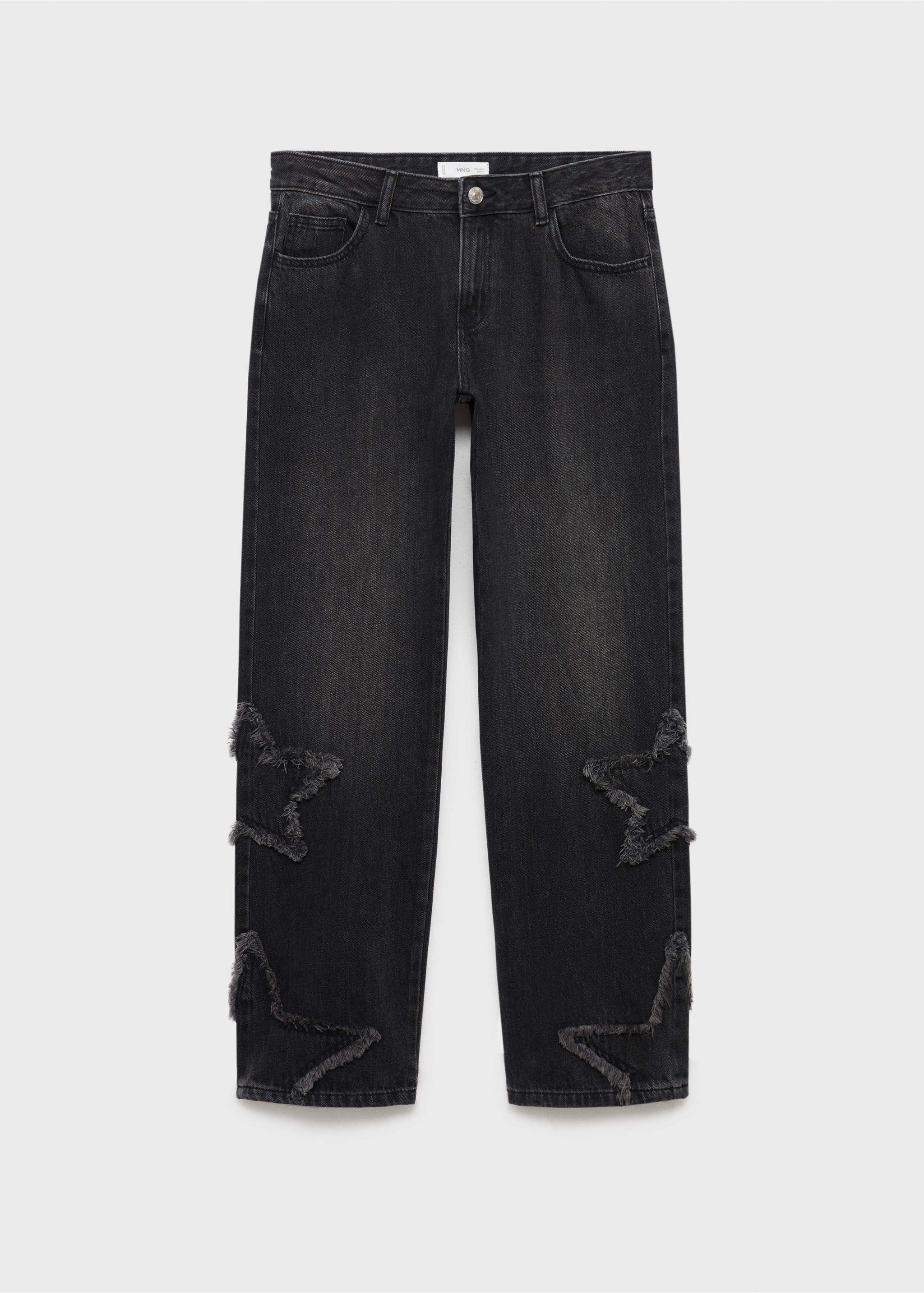 Straight-leg jeans with star embroidery - Article without model, Black denim. Ref: 17022914-00.