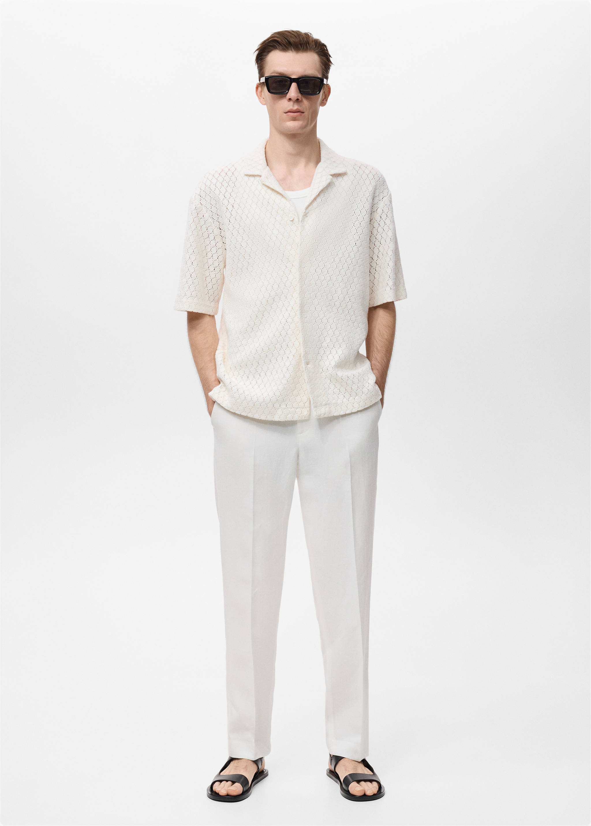 Cotton blouse with openwork detail - General plane