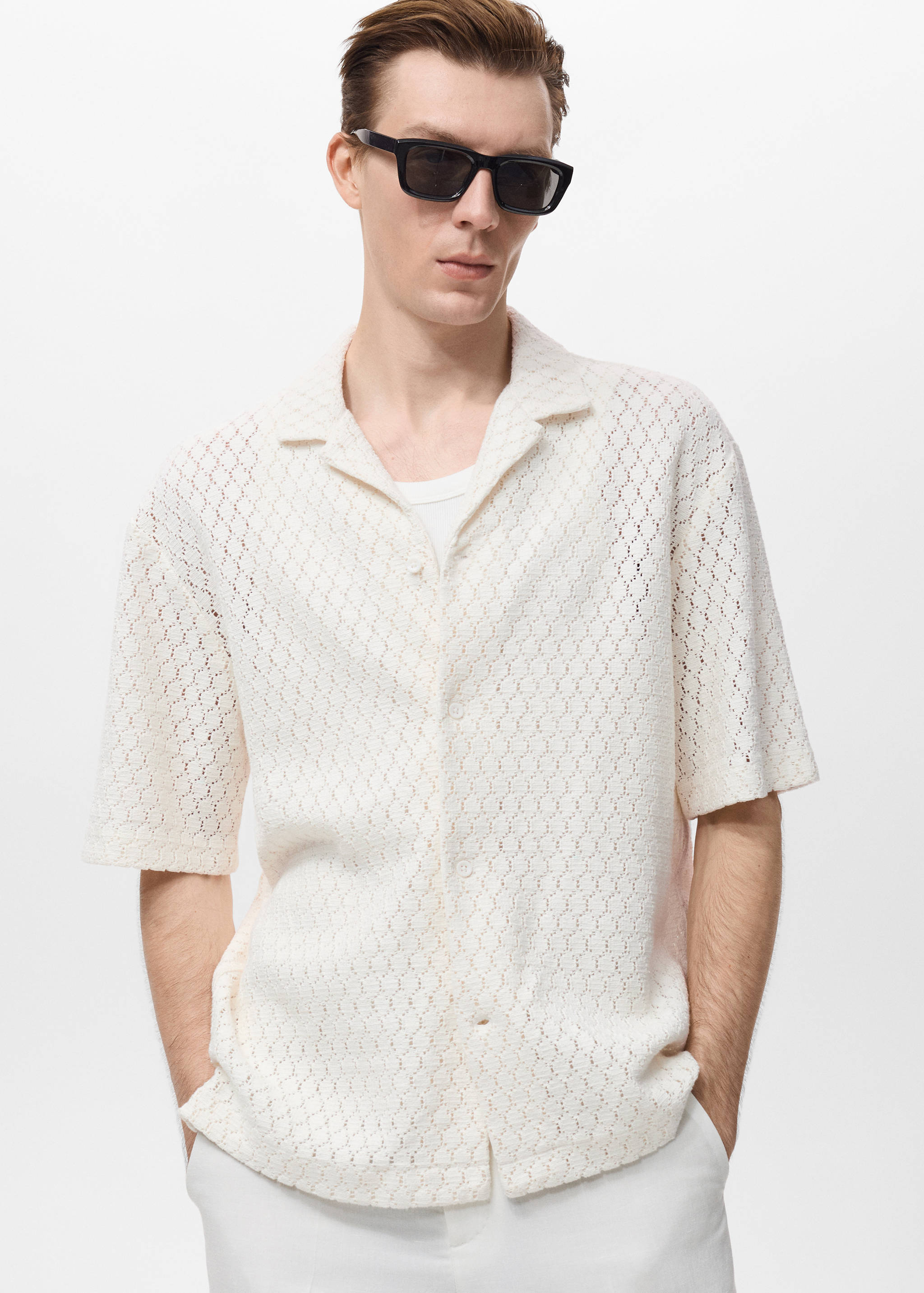 Cotton blouse with openwork detail - Medium plane