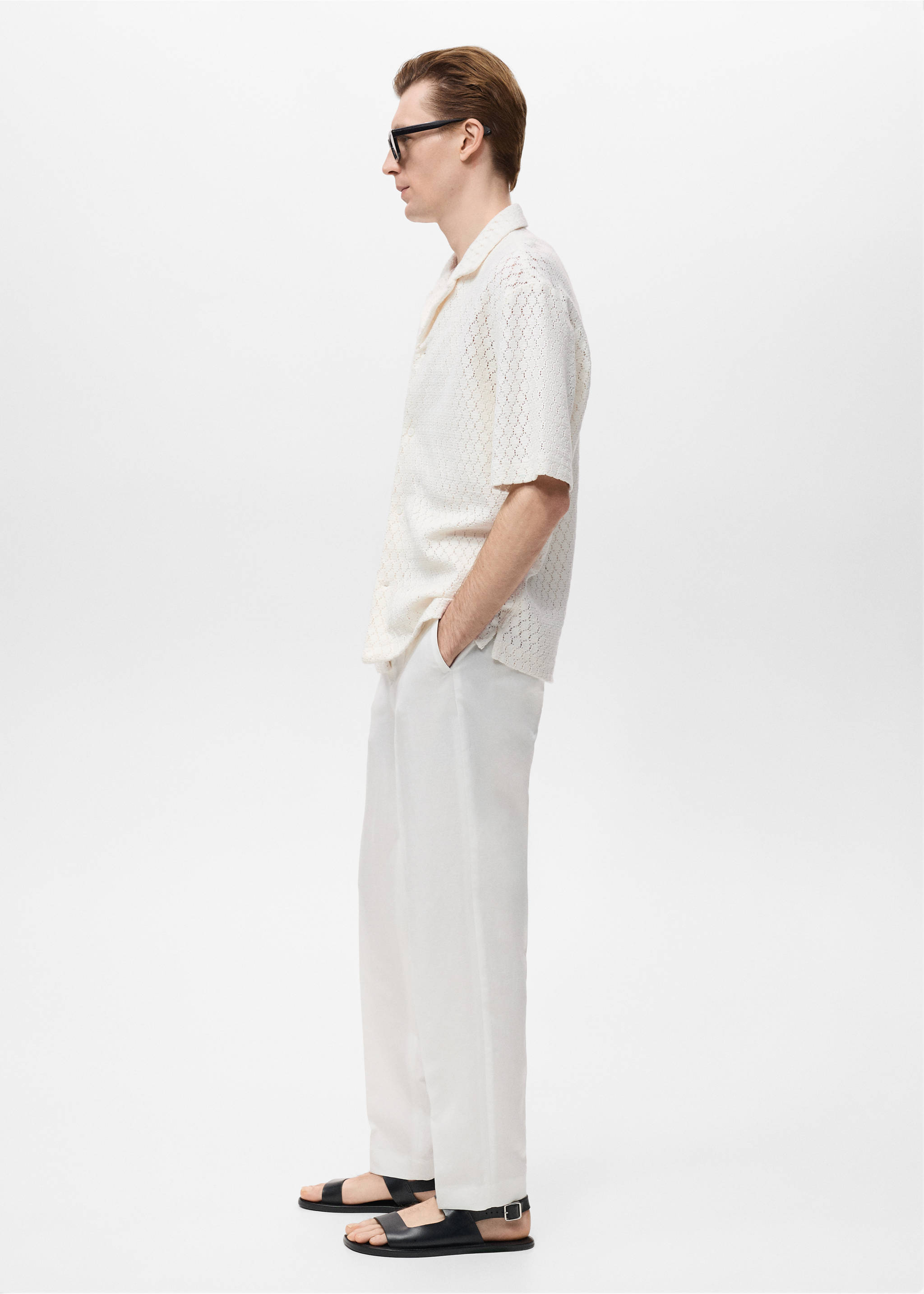 Cotton blouse with openwork detail - Details of the article 2, Off White. Ref: 17022915-00.