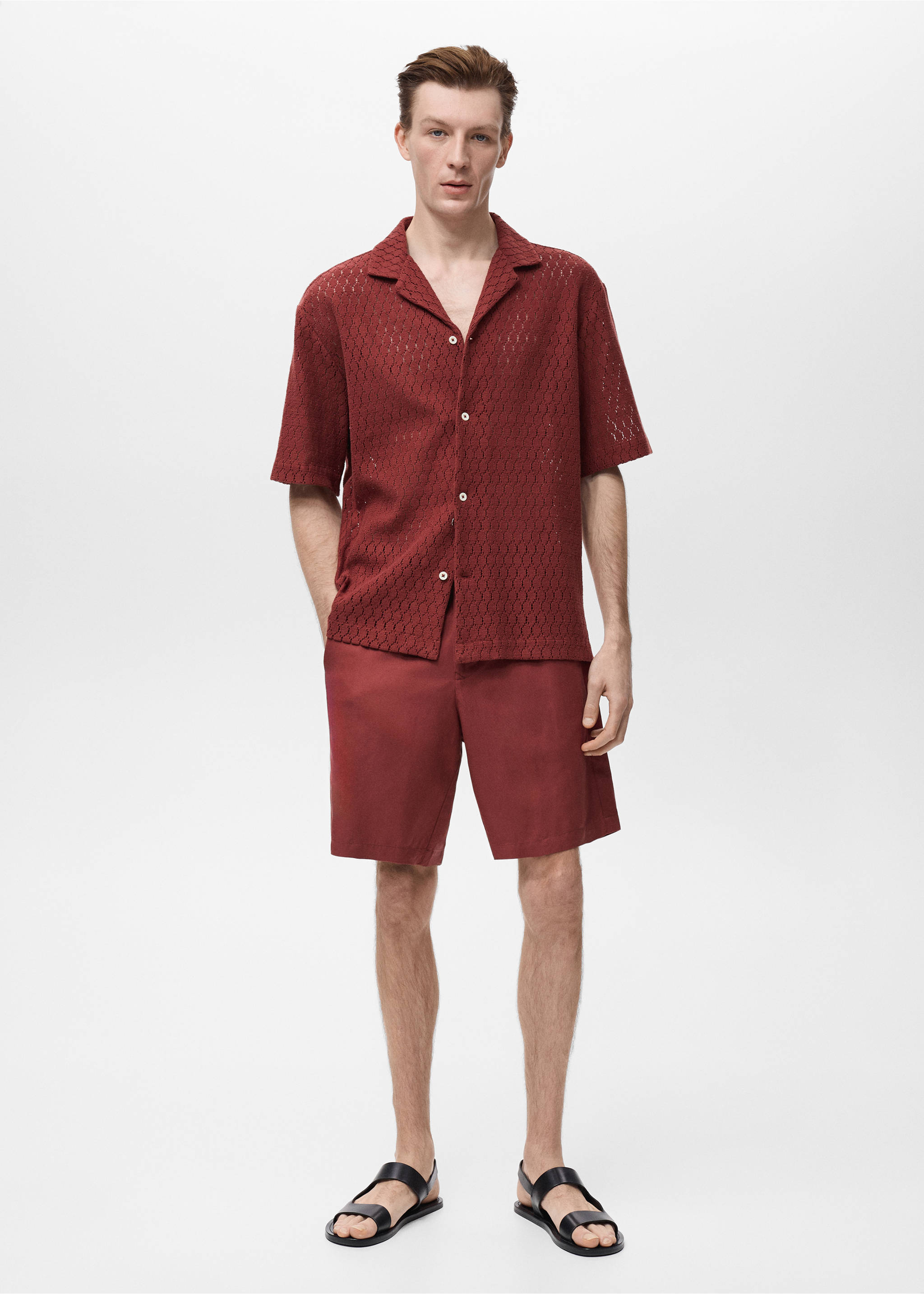Cotton blouse with openwork detail - General plane, Cherry. Ref: 17022915-00.