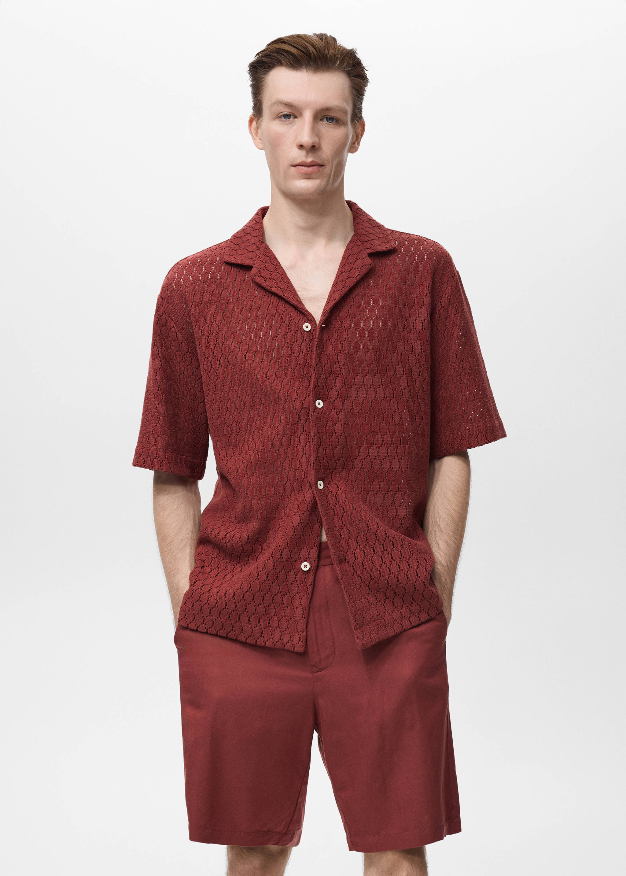 Cotton blouse with openwork detail - Medium plane