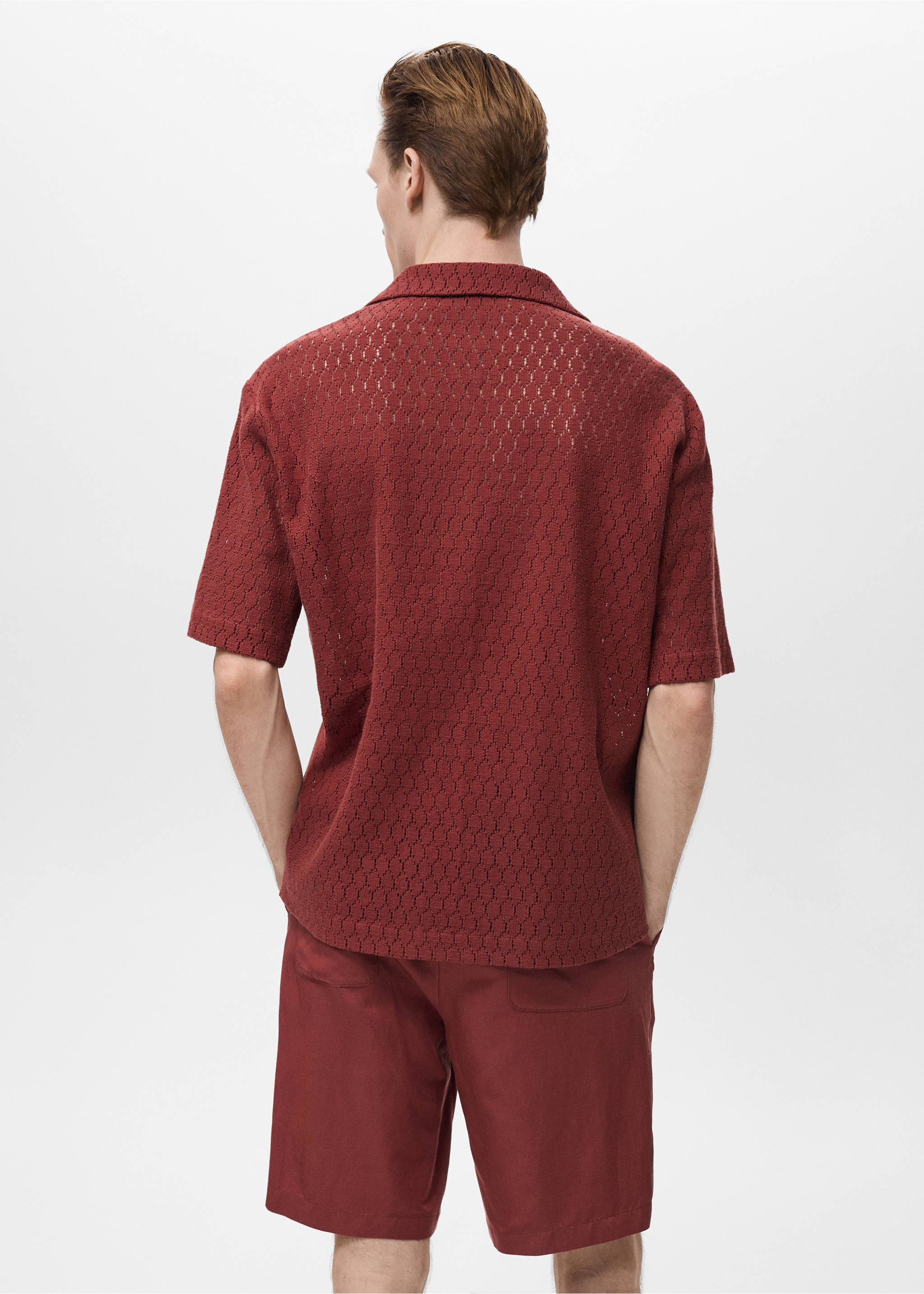 Cotton blouse with openwork detail - Reverse of the article, Cherry. Ref: 17022915-00.