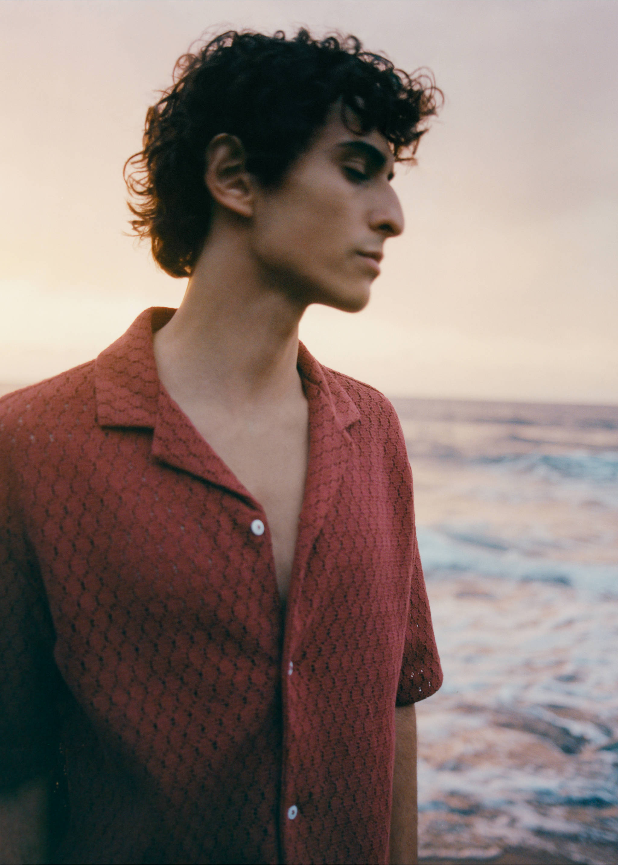 Cotton blouse with openwork detail - Details of the article 5, Cherry. Ref: 17022915-00.