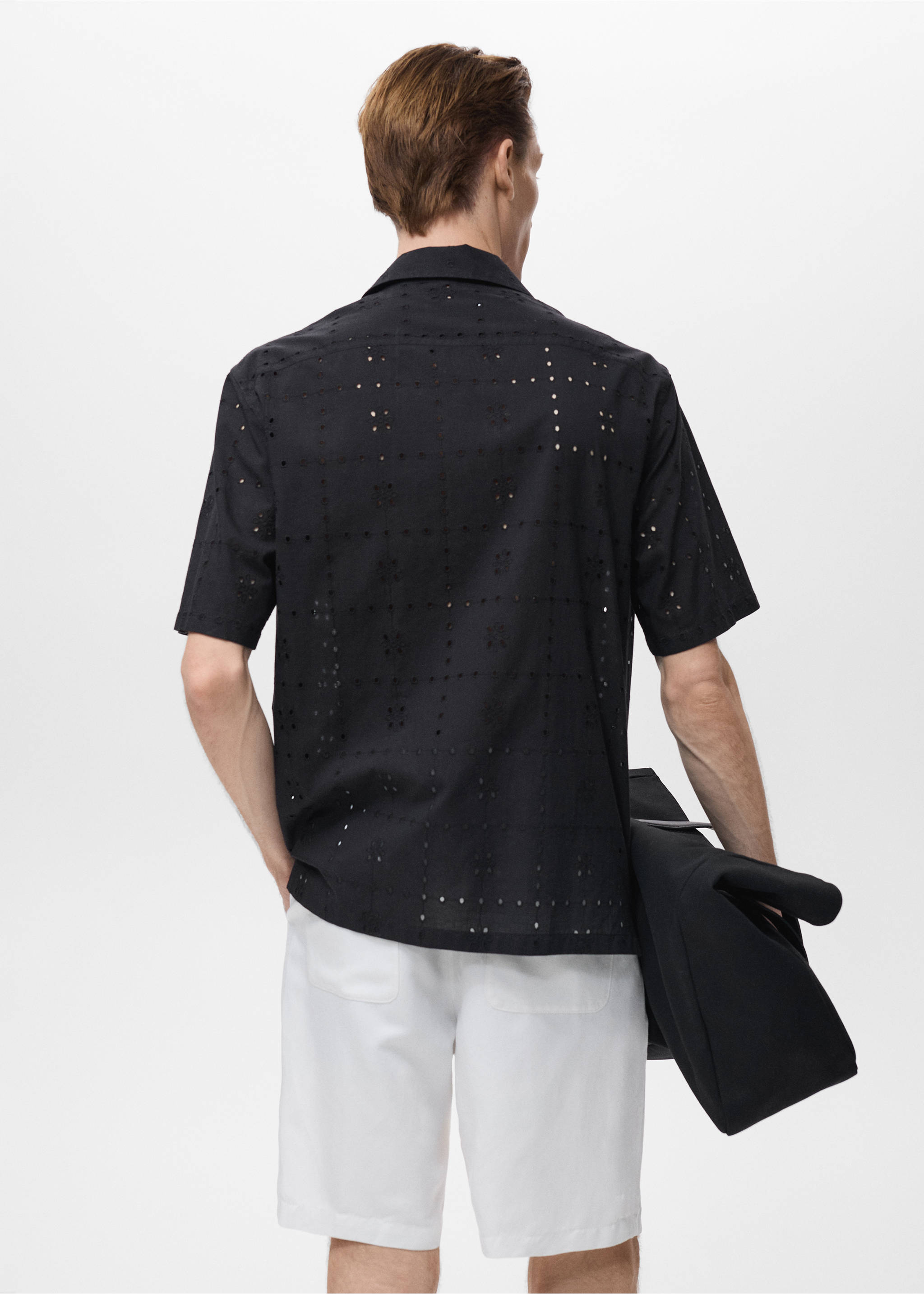 Shirt with embroidered eyelet details - Reverse of the article, Black. Ref: 17022916-00.