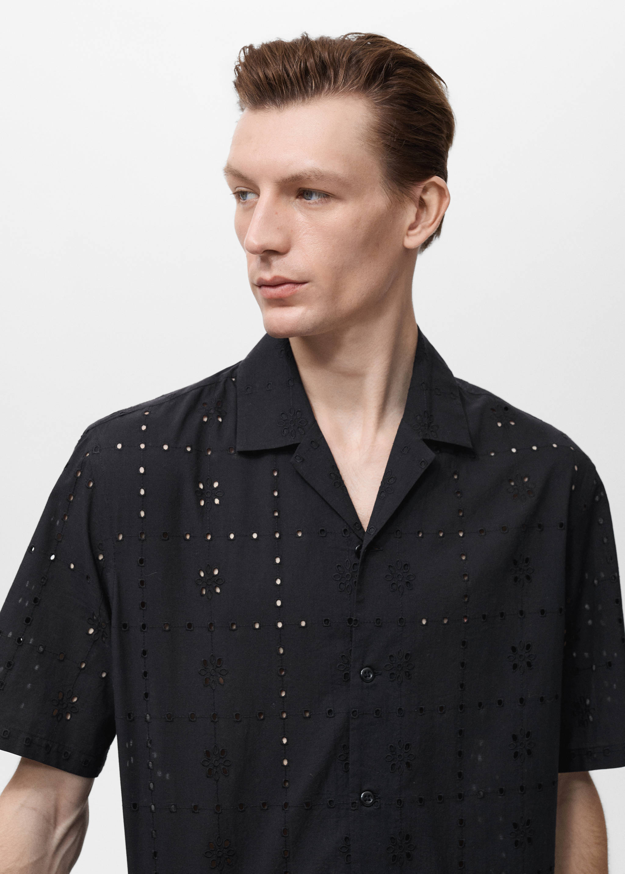 Shirt with embroidered eyelet details - Details of the article 1