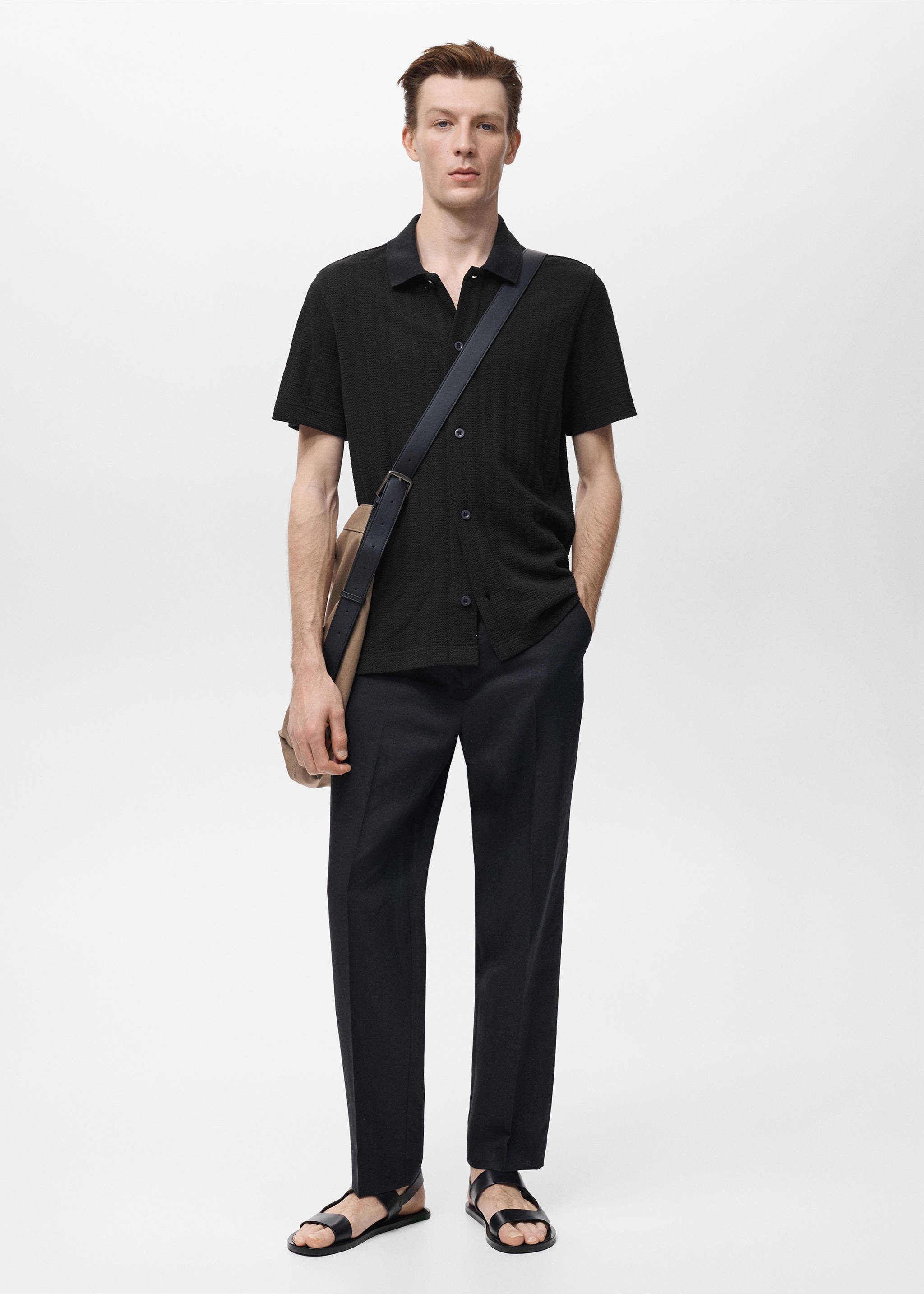Structured knitted shirt - General plane, Black. Ref: 17022924-00.