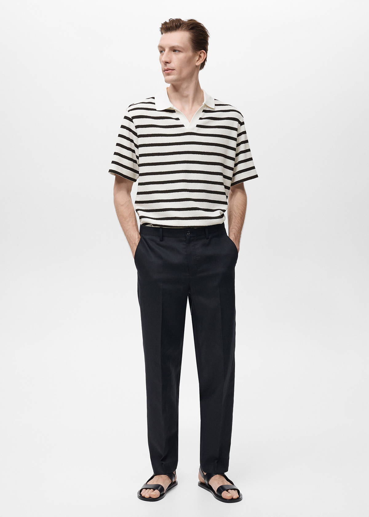 Striped textured knitted polo shirt