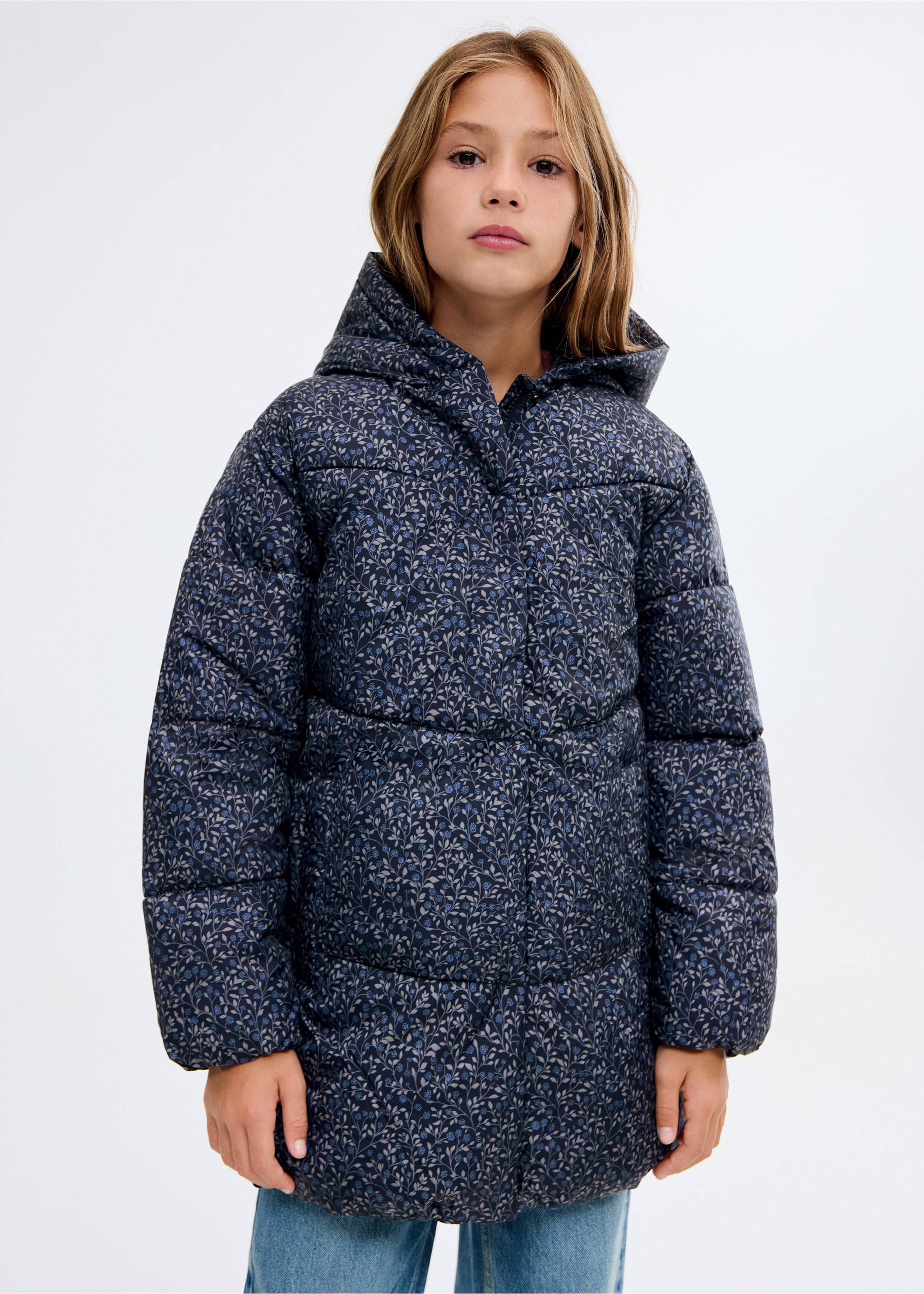 Manteau en imprimé fleuri - Plan moyen, Bleu nuit. Ref: 17023274-00.