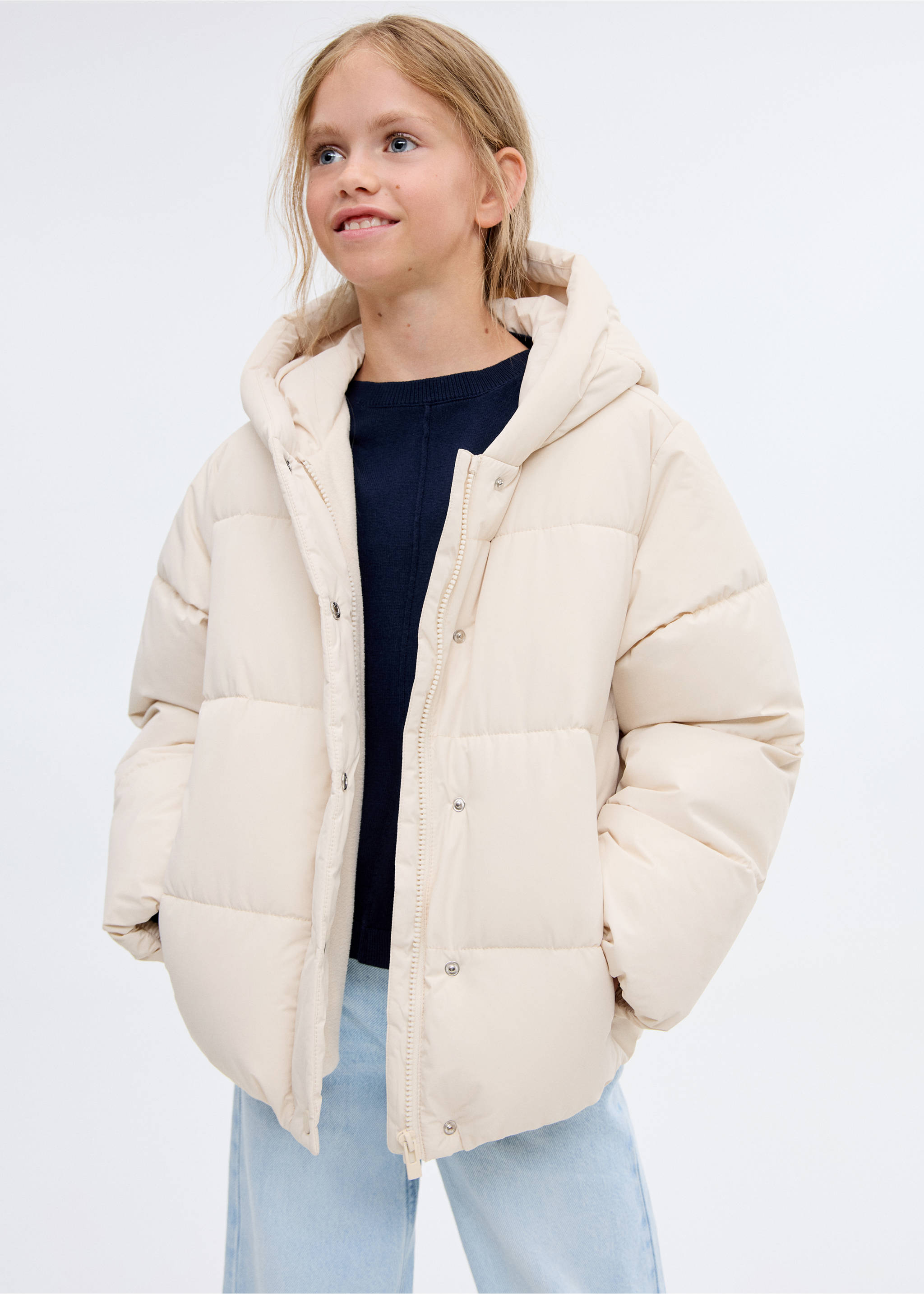 Manteau capuche doublure matelassée - Plan général, Écru. Ref: 17023275-00.