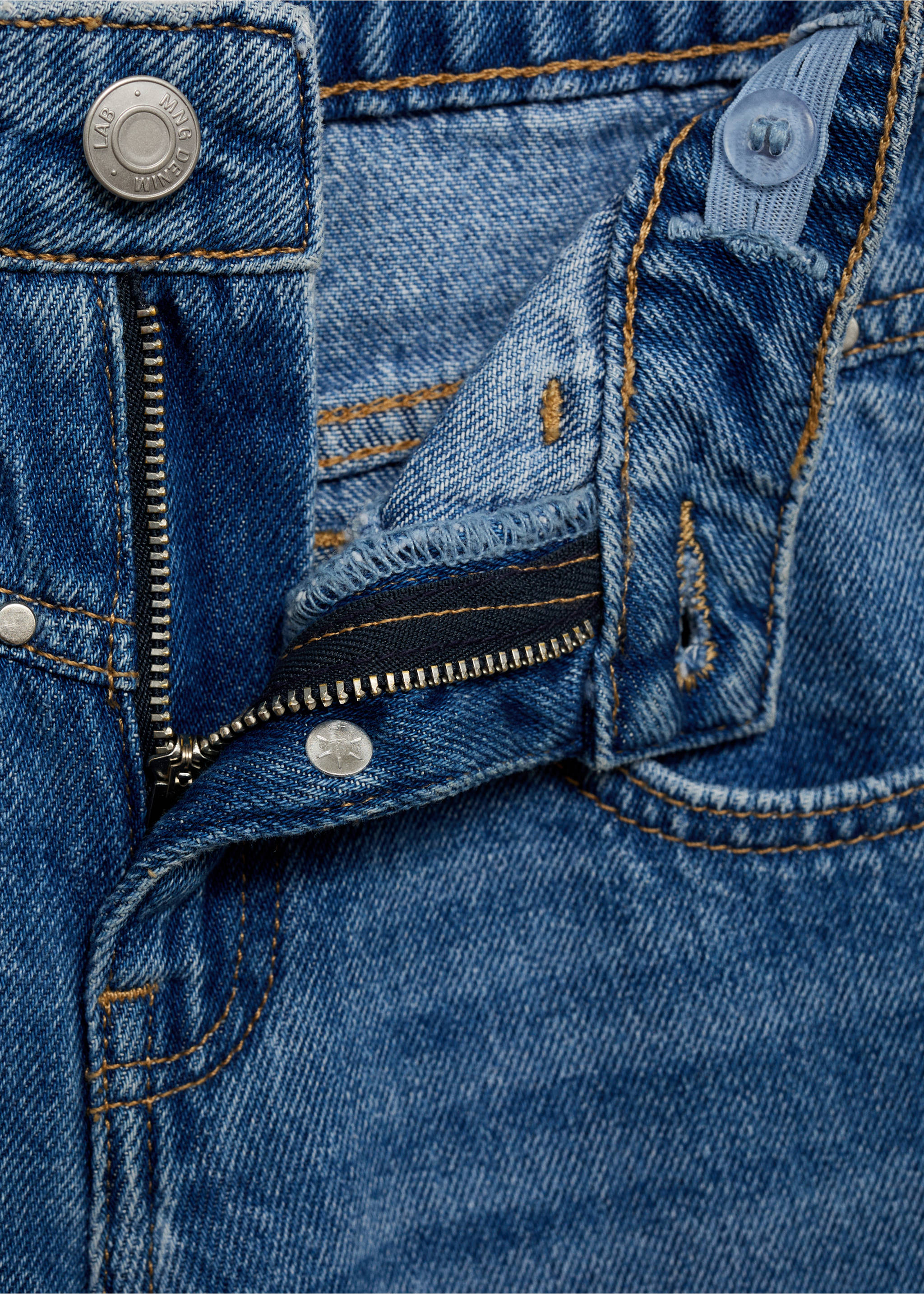 Wide leg jeans with studs - Details of the article 8, Dark Blue. Ref: 17023277-00.