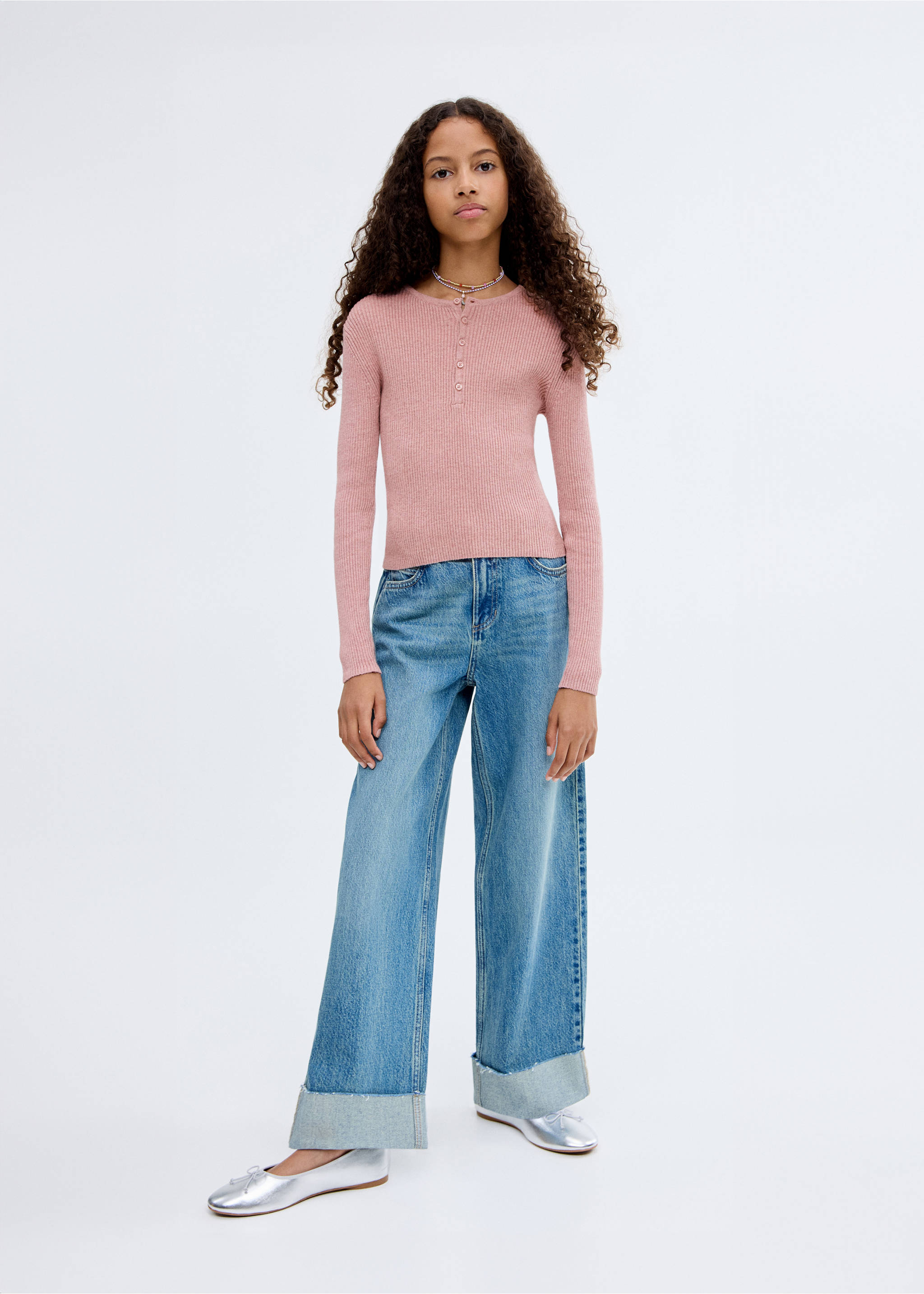 Ribbed sweater with buttons - General plane, Pink. Ref: 17023279-00.
