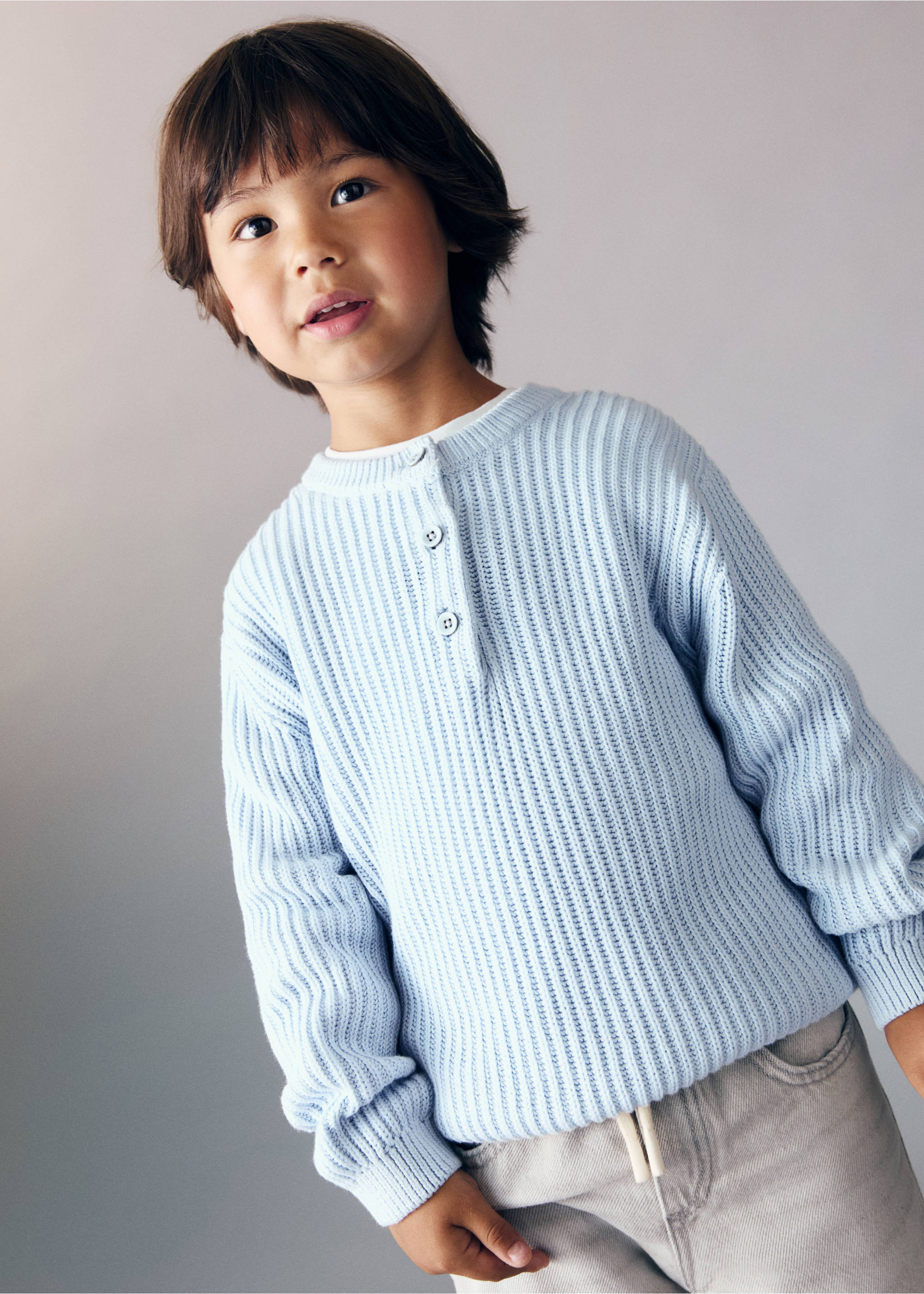 Knitted cotton sweater - Medium plane, Blue. Ref: 17023282-00.