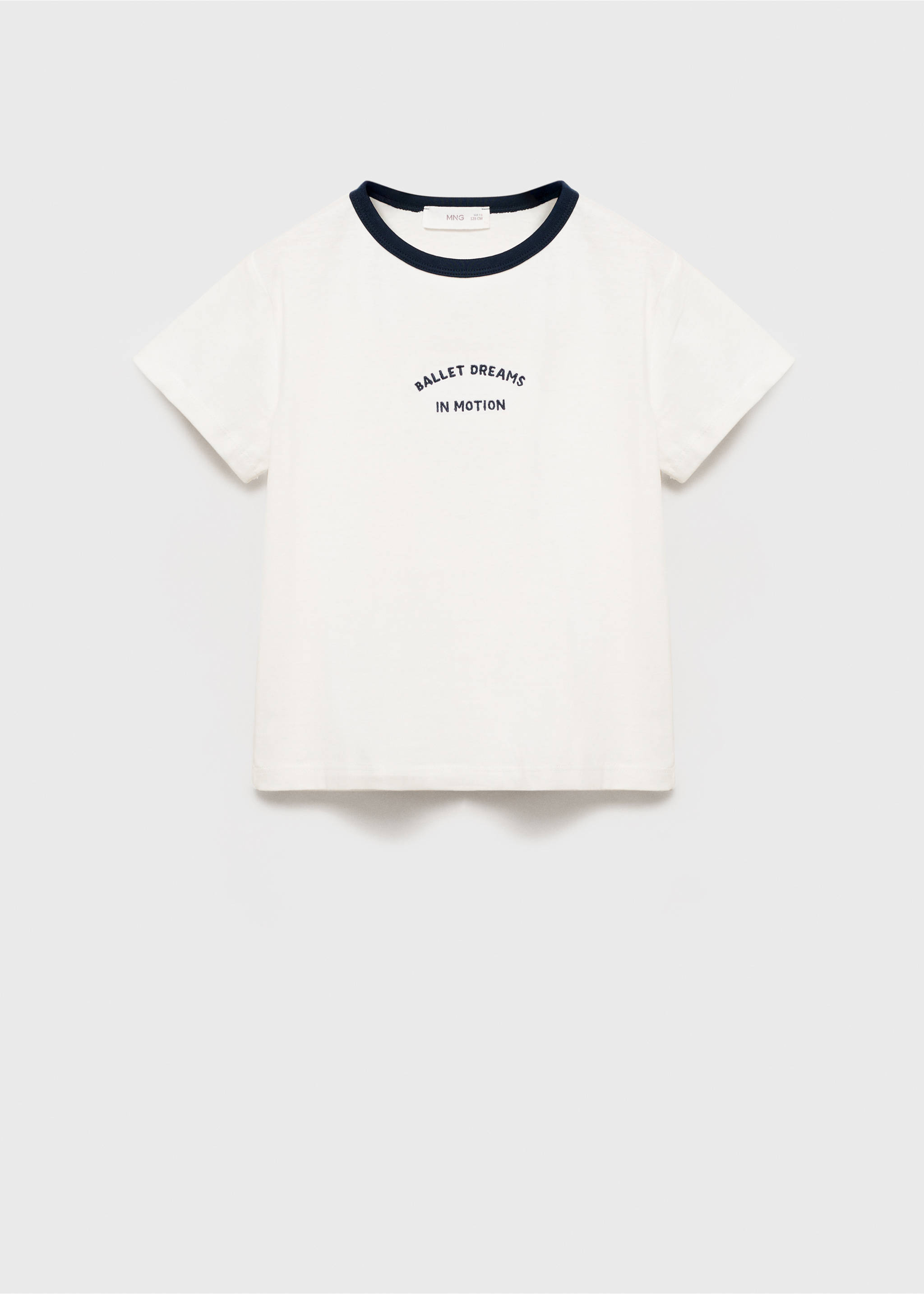 T-shirt brodé avec col contrastant - Article sans modèle, Blanc cassé. Ref: 17023284-00.