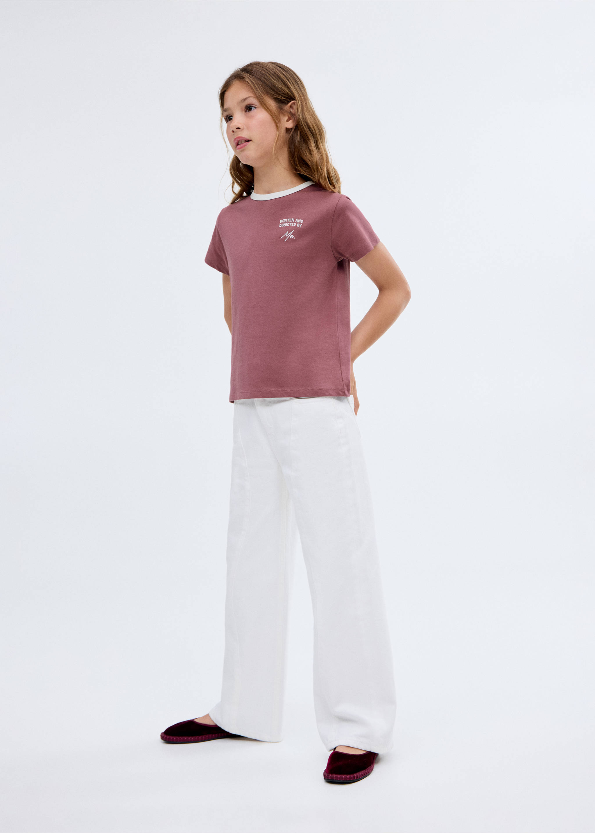 T-shirt with embroidered contrasting collar - General plane, Cherry. Ref: 17023284-00.