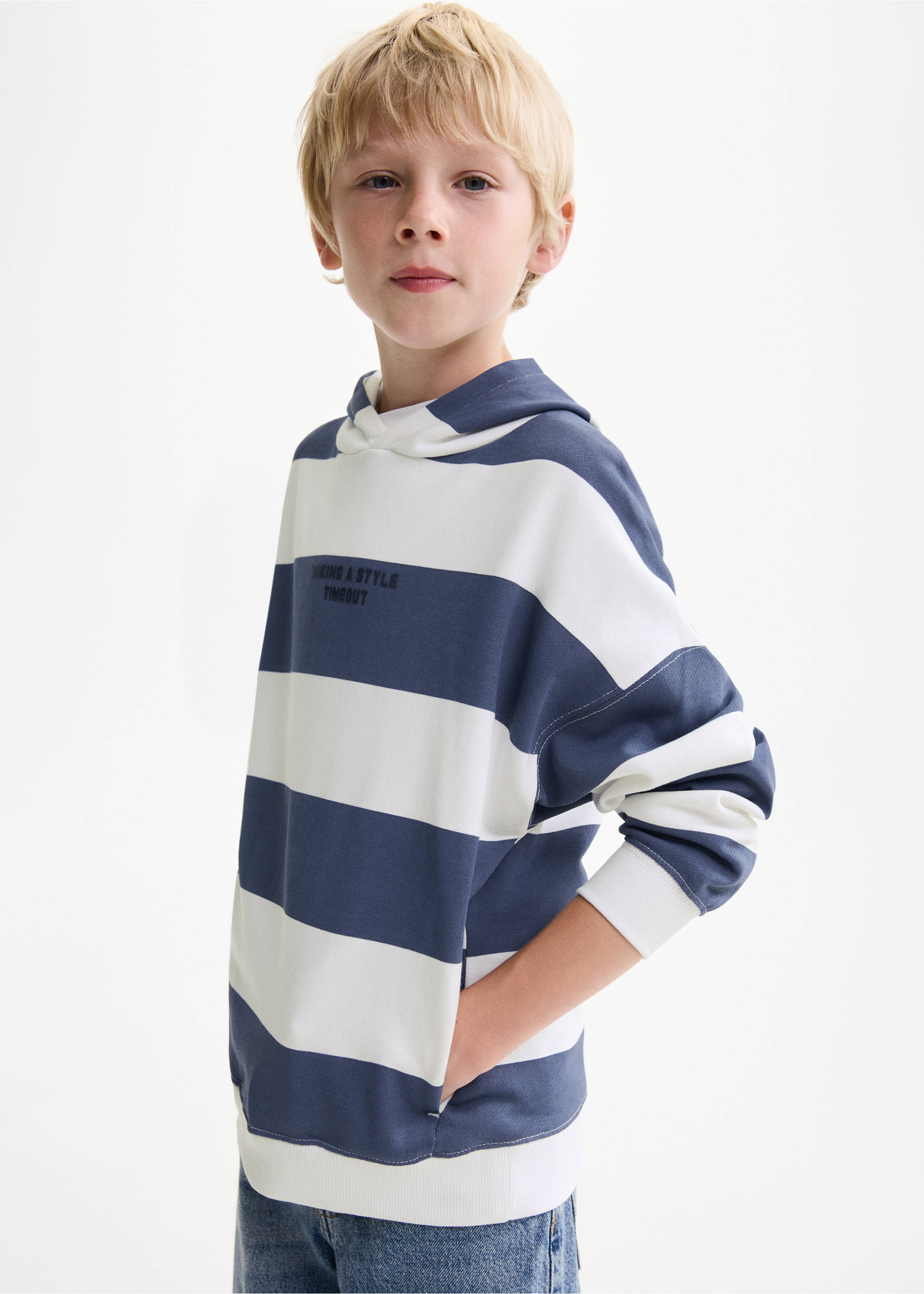 Striped hooded sweatshirt - Medium plane, Blue. Ref: 17023290-00.