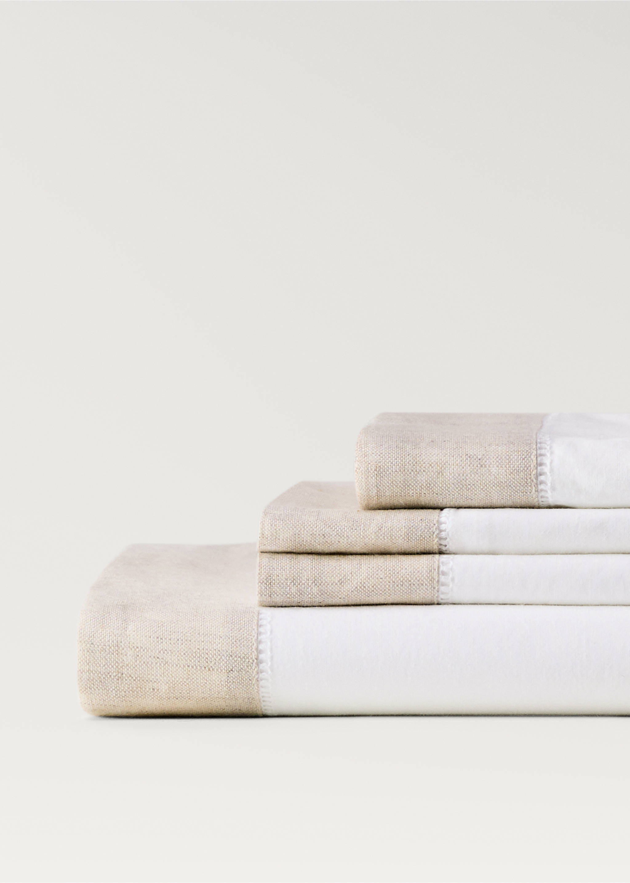 Cotton percale linen trim flat sheet Queen bed - Details of the article 2, White. Ref: 17023308-00.