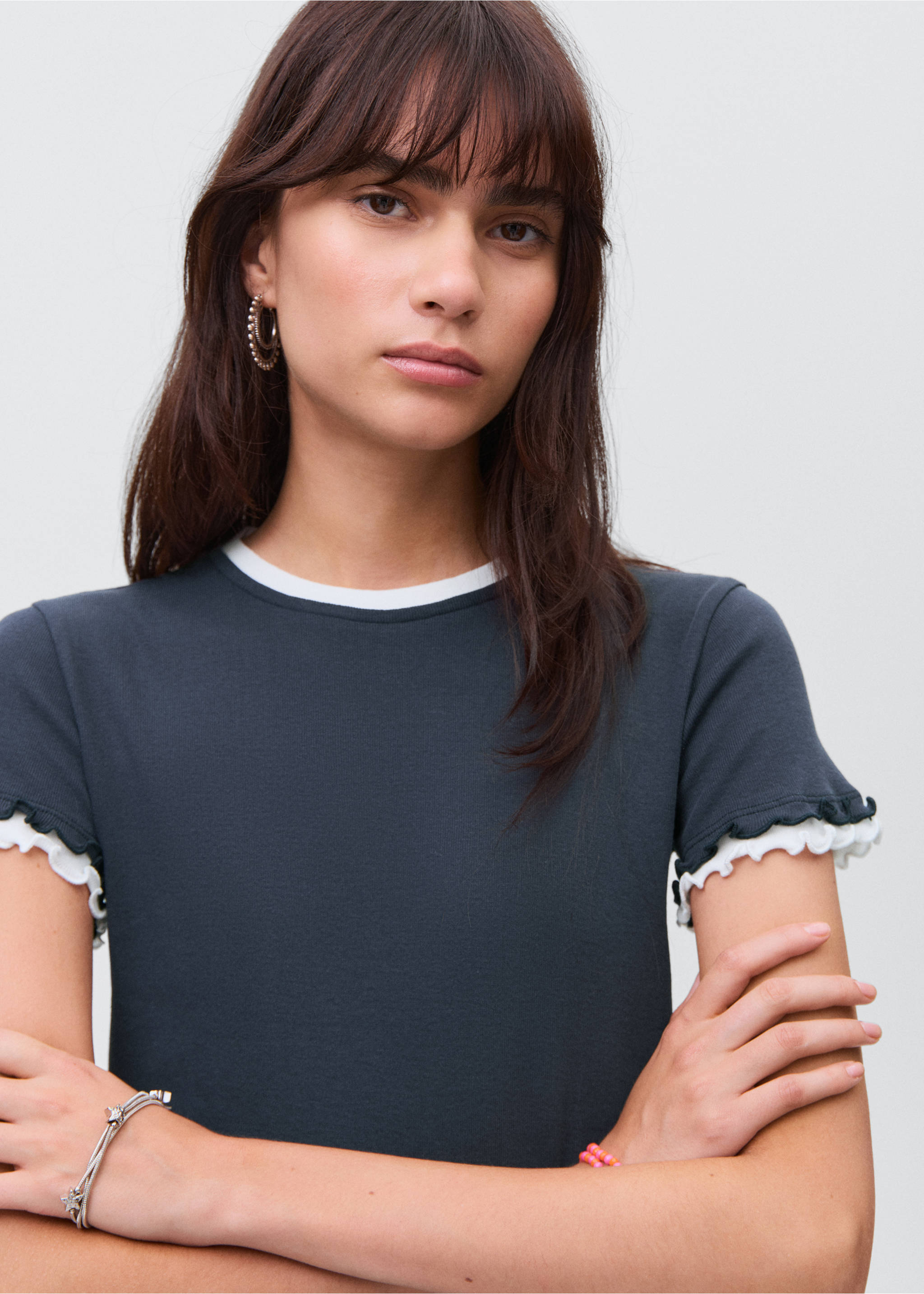 Organic cotton crop top - Details of the article 1, Navy. Ref: 17023336-00.