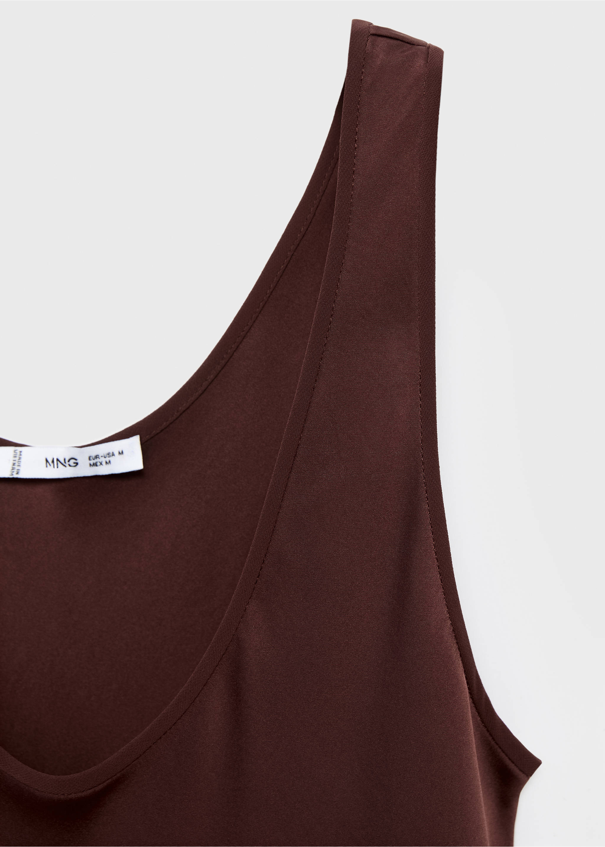 Satin dress with low-cut neckline - Details of the article 8, Brown. Ref: 17024088-00.