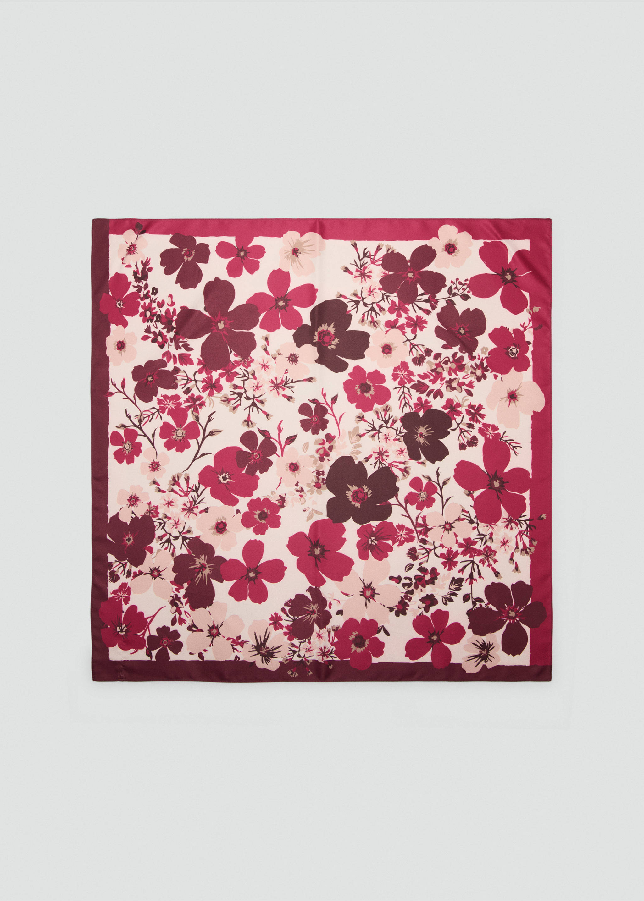 Satijnen sjaaltje met bloemenprint - Artikel zonder model, Donkerrood. Ref: 17024092-00.