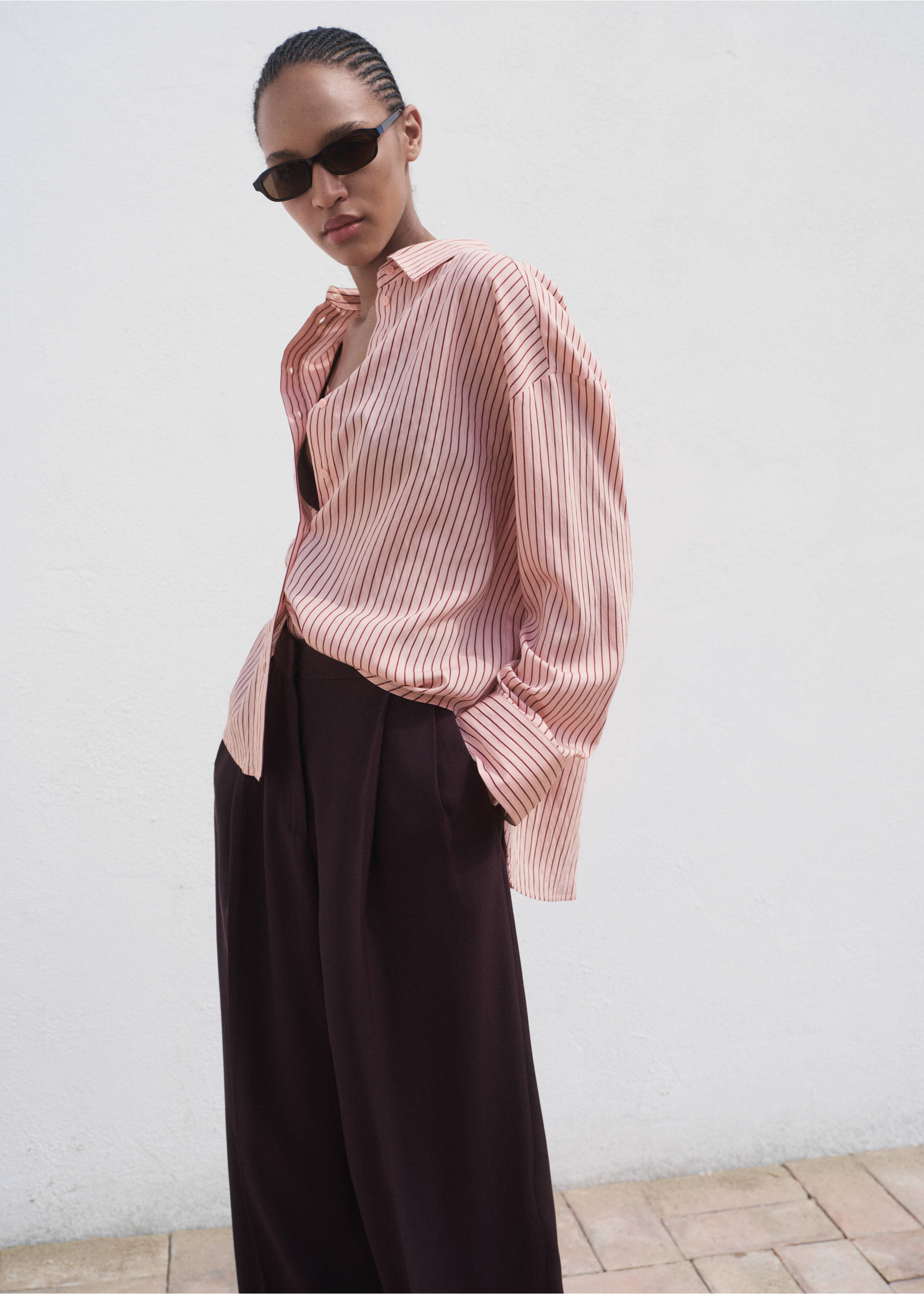 Oversize striped shirt - Medium plane, Pink. Ref: 17024094-00.