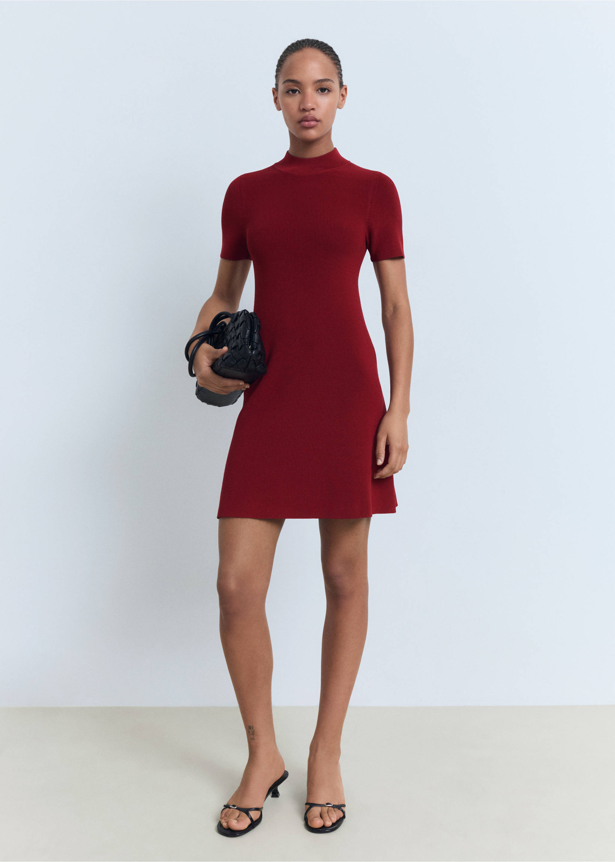 Perkins-neck knitted dress - General plane, Wine. Ref: 17024099-00.
