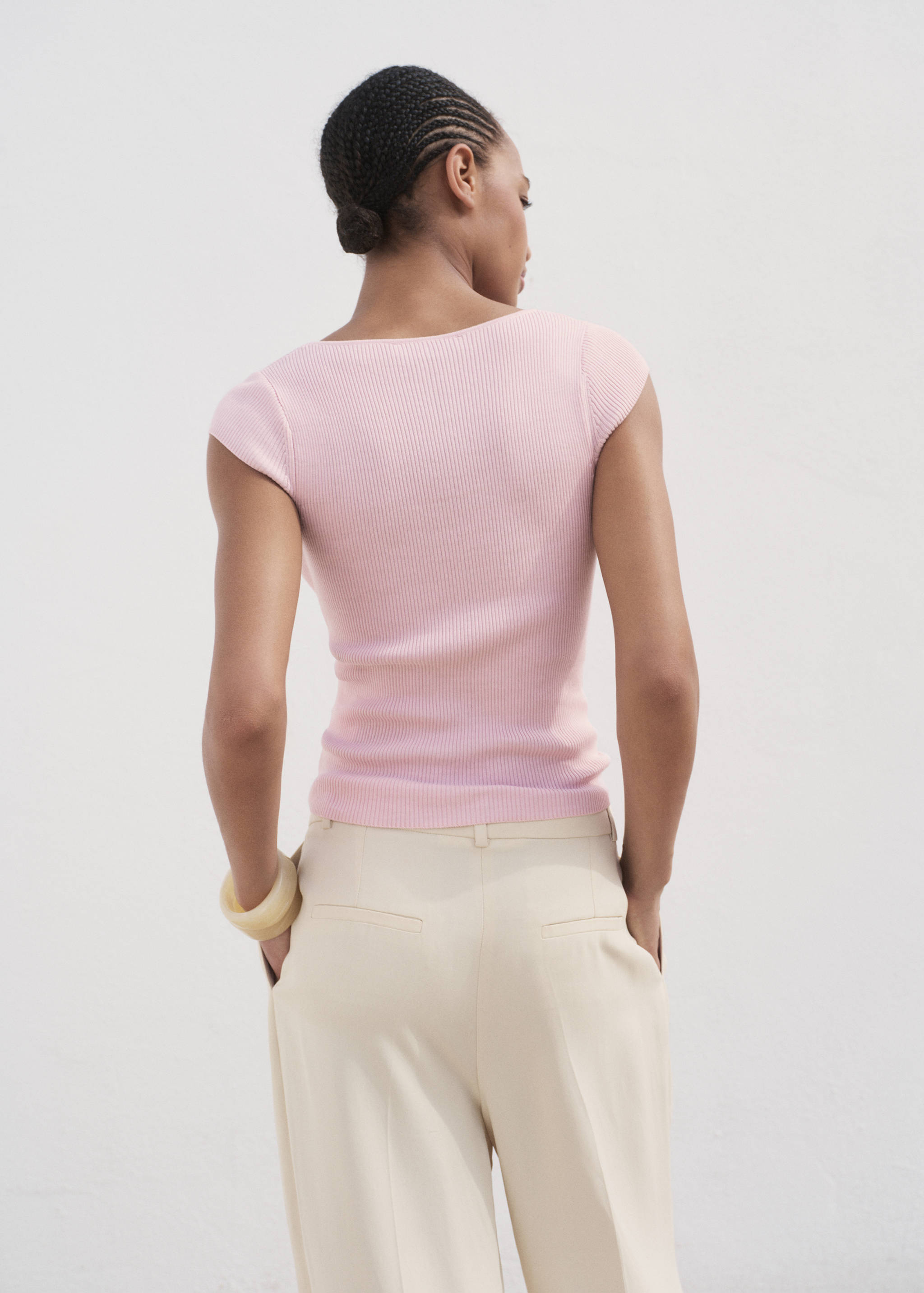 Pull-over maille côtelée manches courtes - Verso de l’article