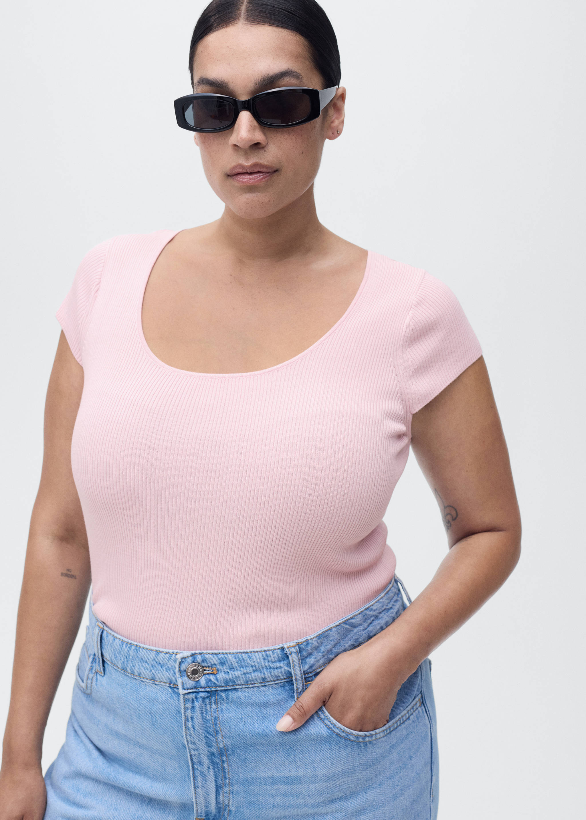Pull-over maille côtelée manches courtes - Détail de l'article 5