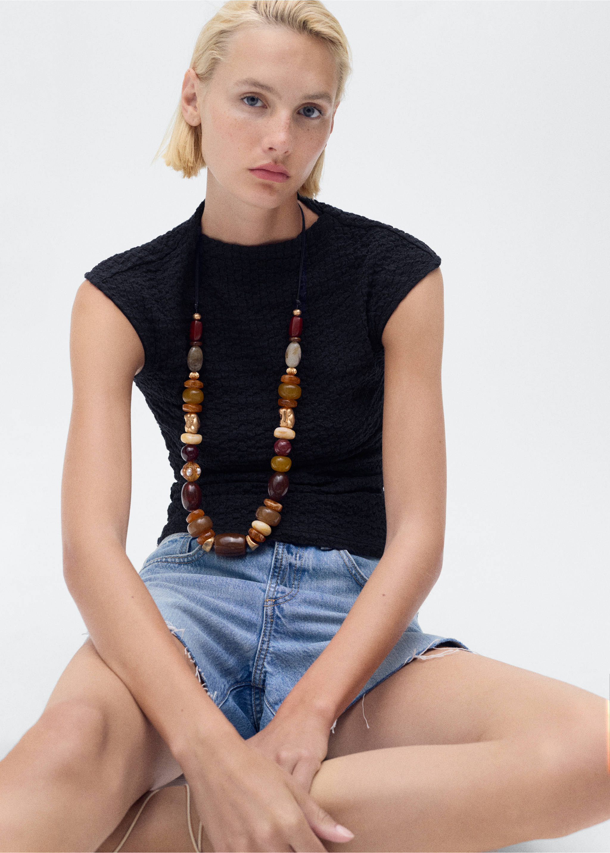 Textured cotton top - Medium plane, Navy. Ref: 17024101-00.