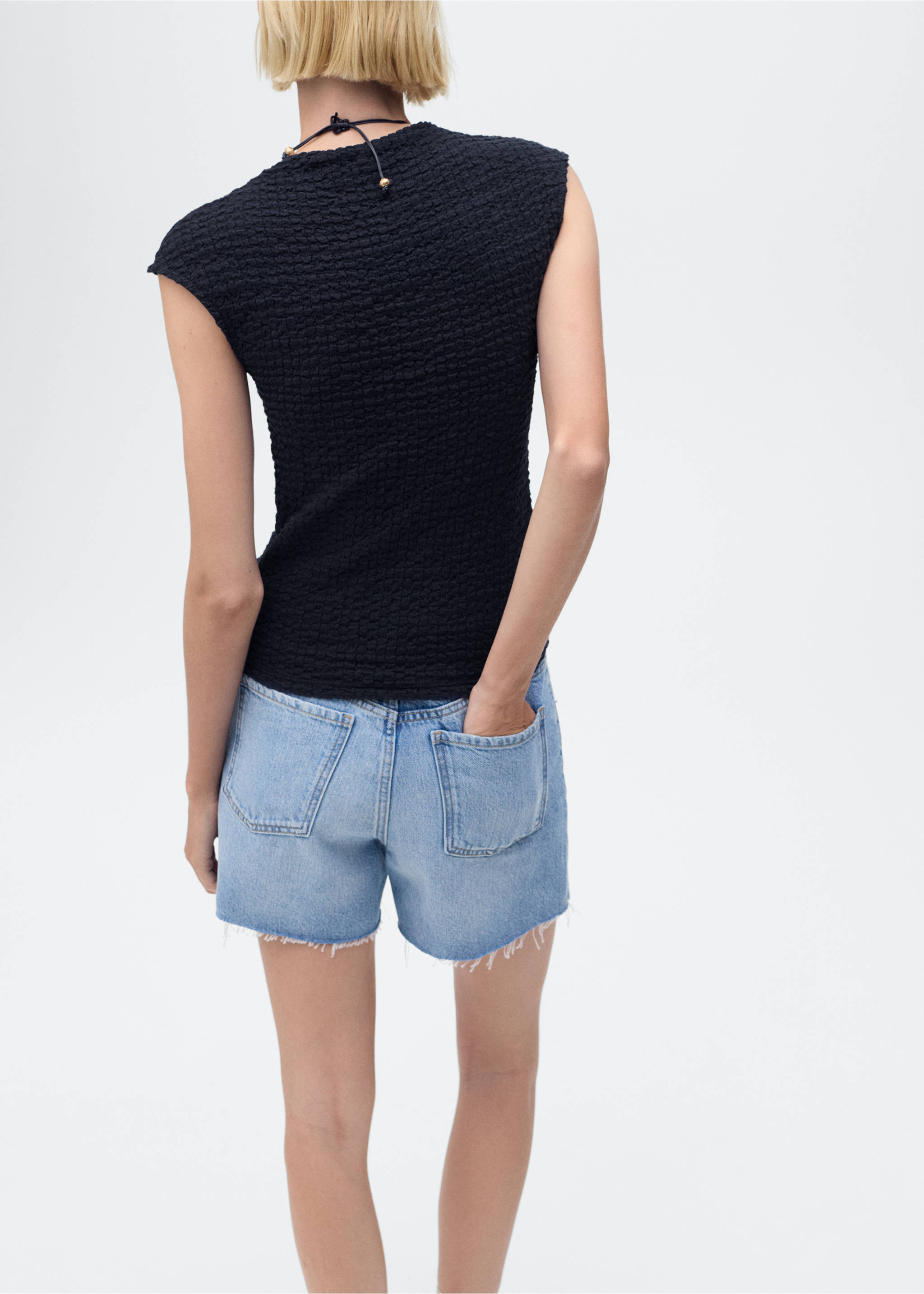 Textured cotton top - Reverse of the article, Navy. Ref: 17024101-00.