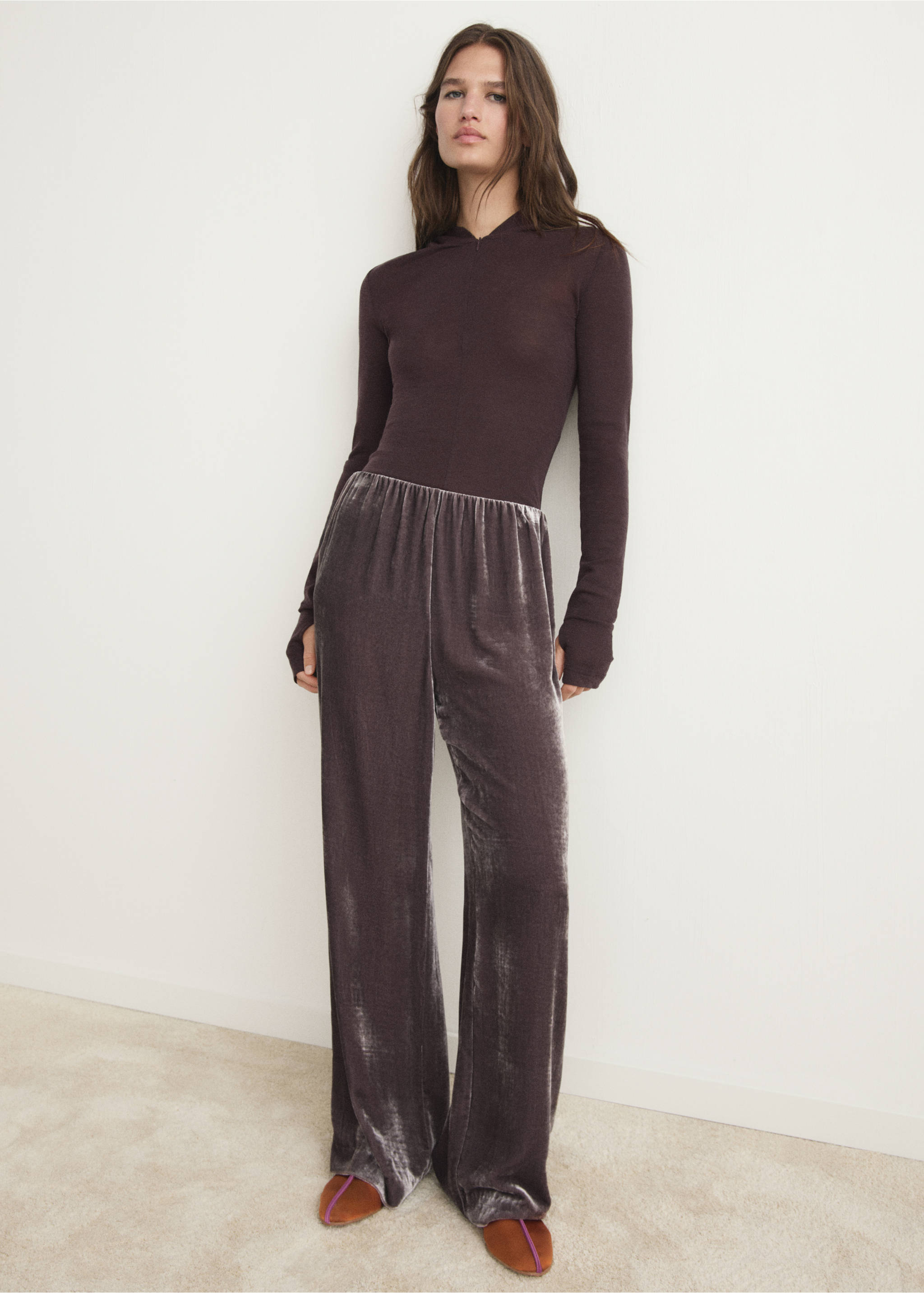 Wool hooded t-shirt - General plane, Cognac. Ref: 17024106-00.