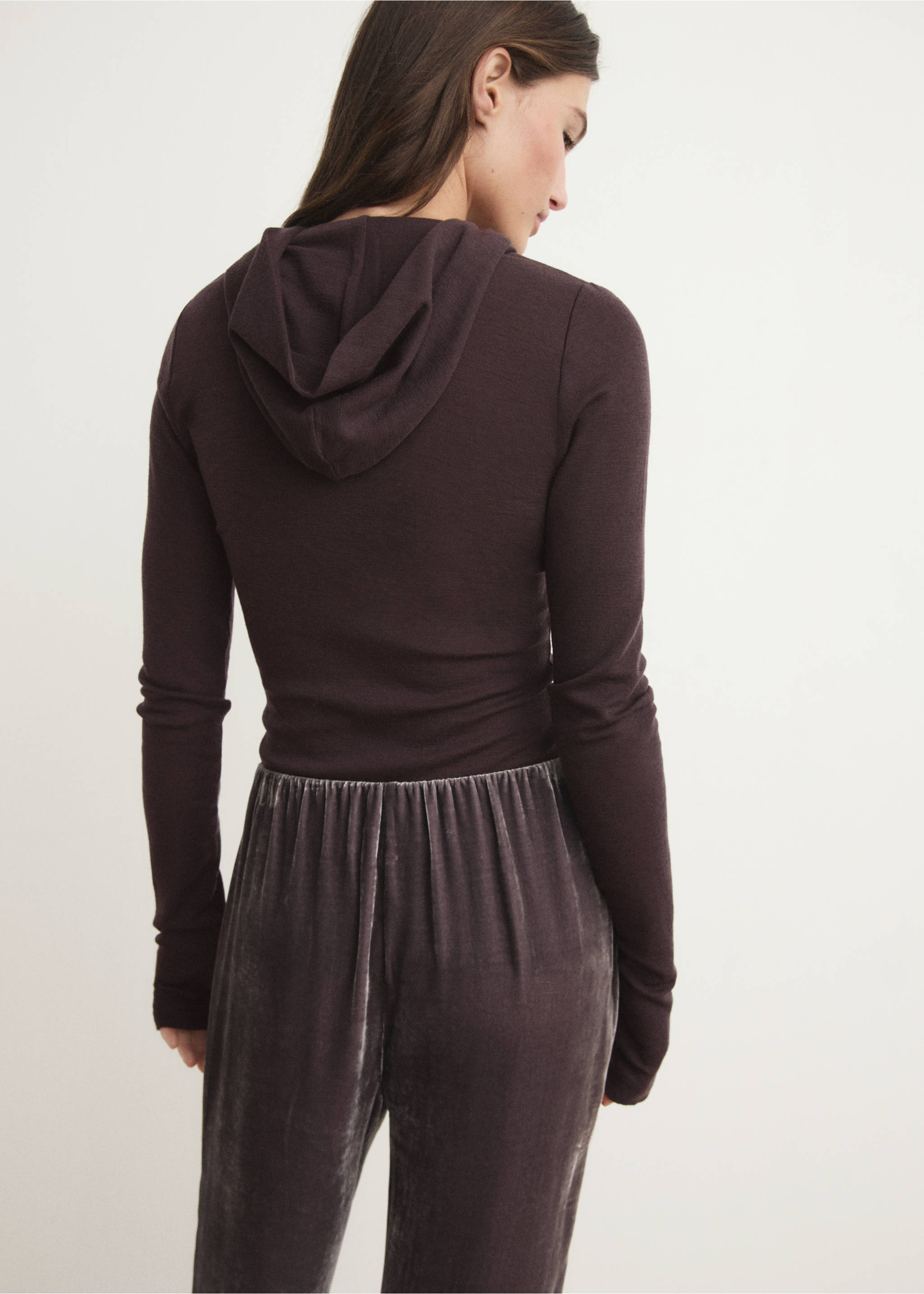 Wool hooded t-shirt - Reverse of the article, Cognac. Ref: 17024106-00.