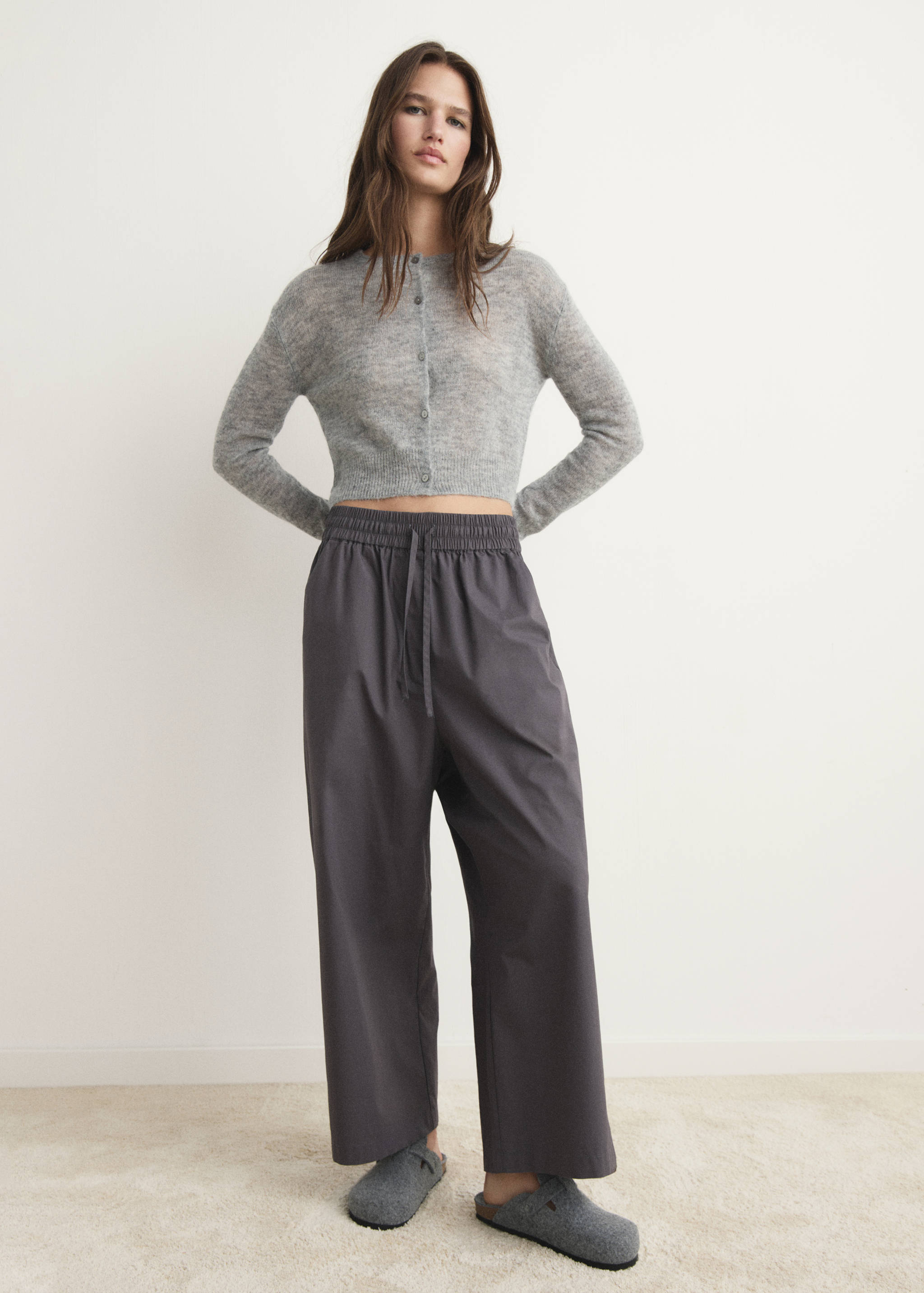 Cotton cropped trousers with pockets - General plane