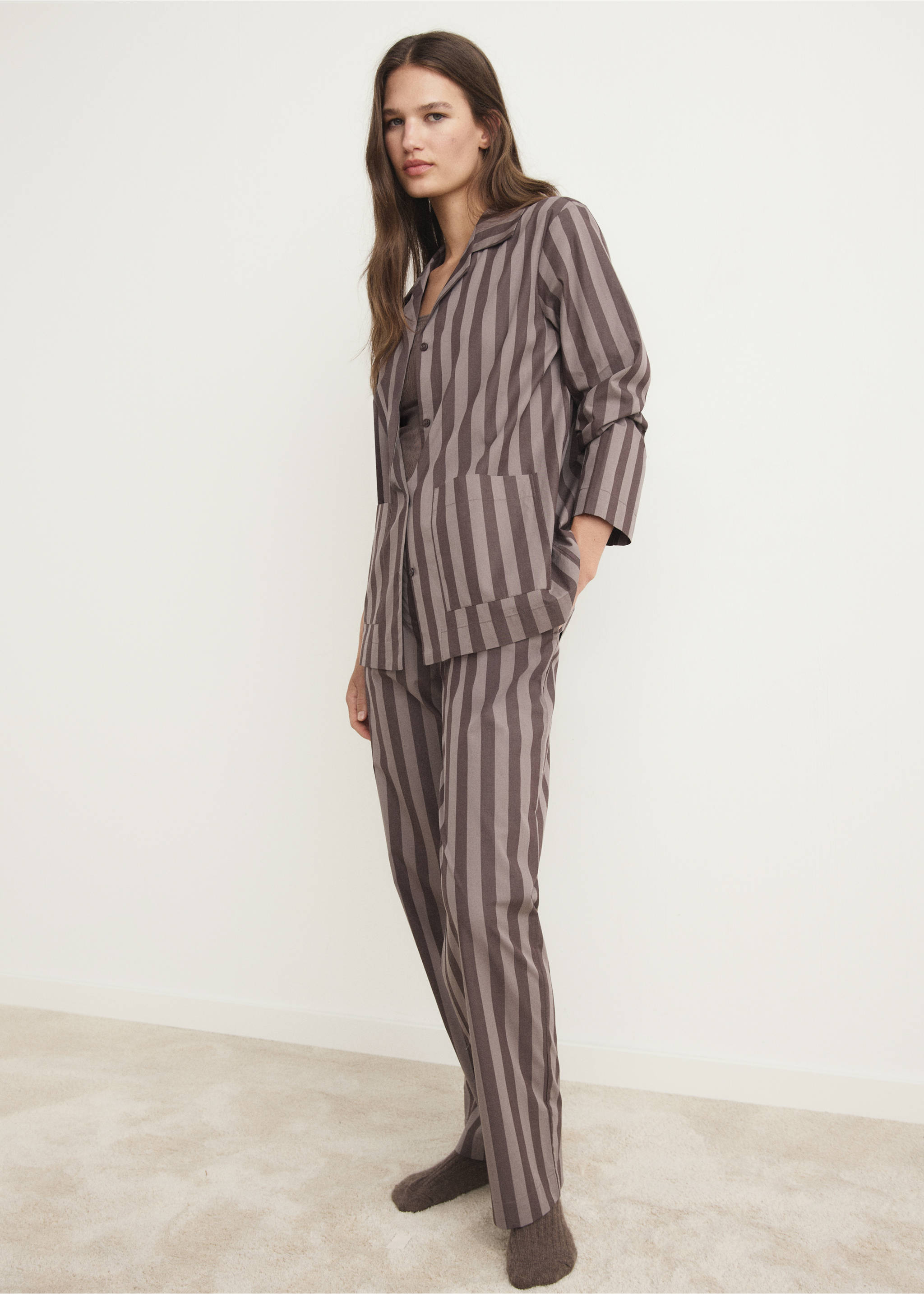 Woven striped pyjama top - General plane, Brown. Ref: 17024111-00.