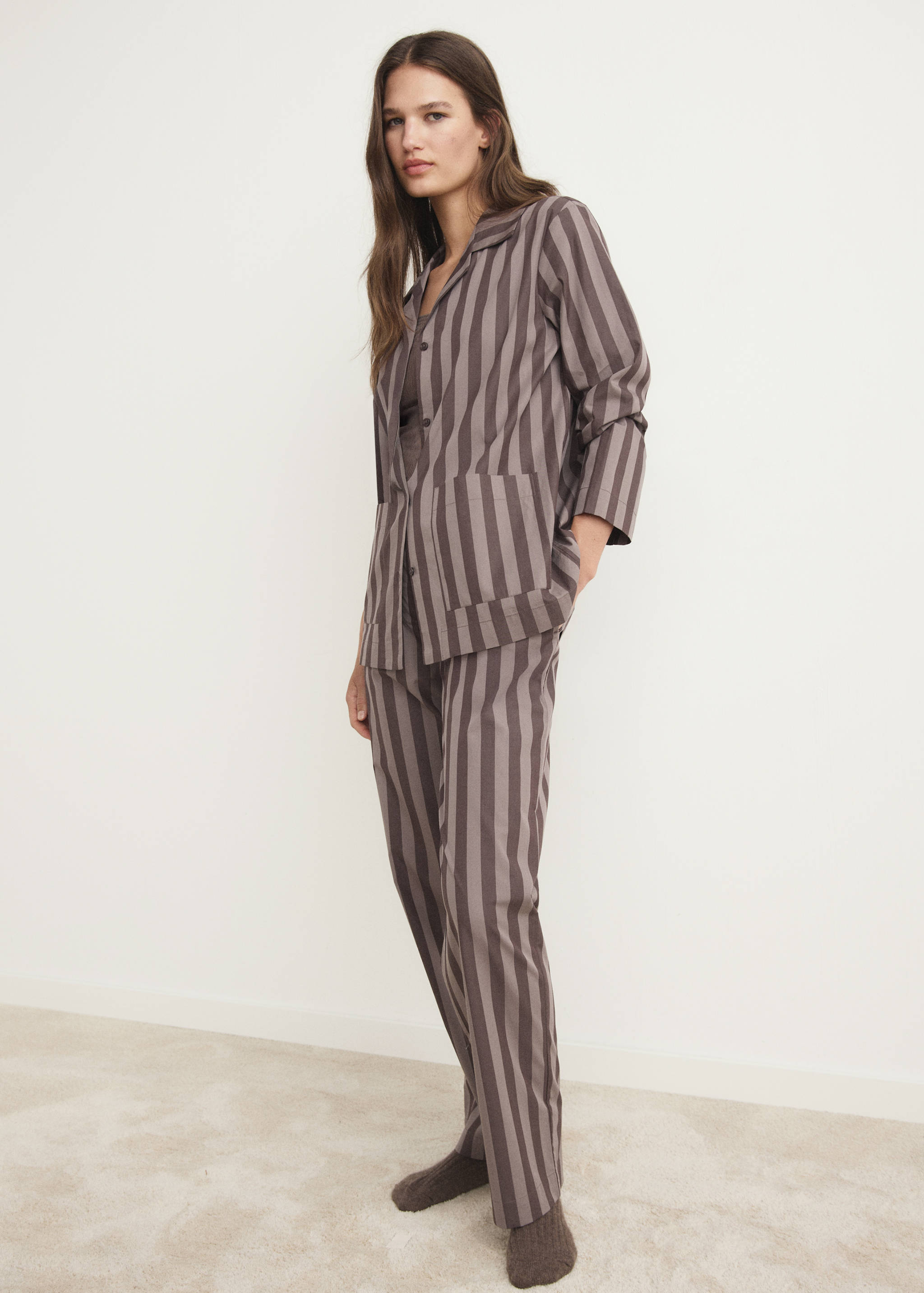 Woven striped pyjama top - General plane