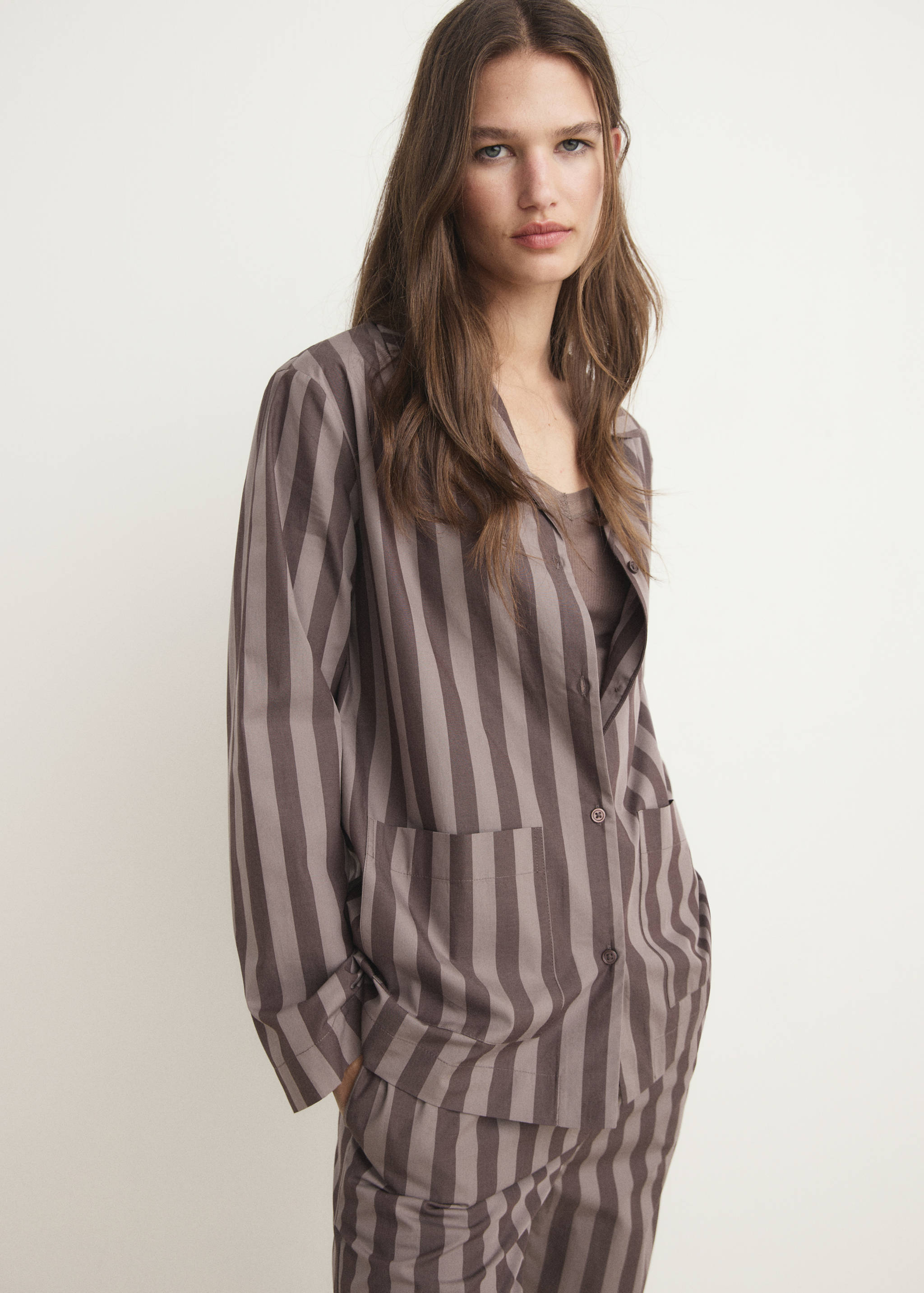 Woven striped pyjama top - Medium plane