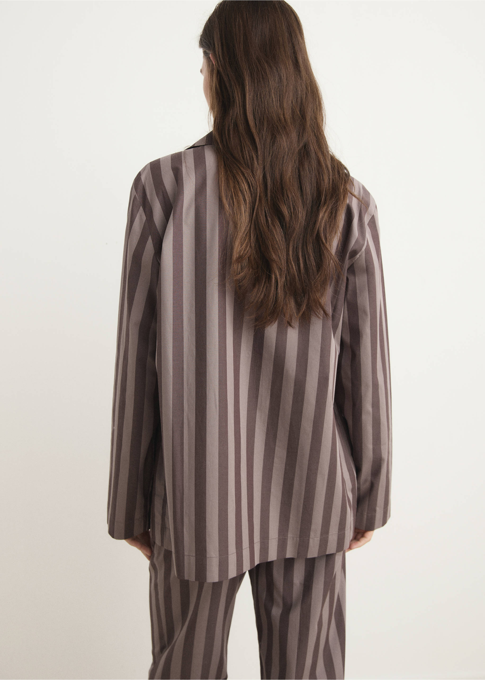 Woven striped pyjama top - Reverse of the article, Brown. Ref: 17024111-00.