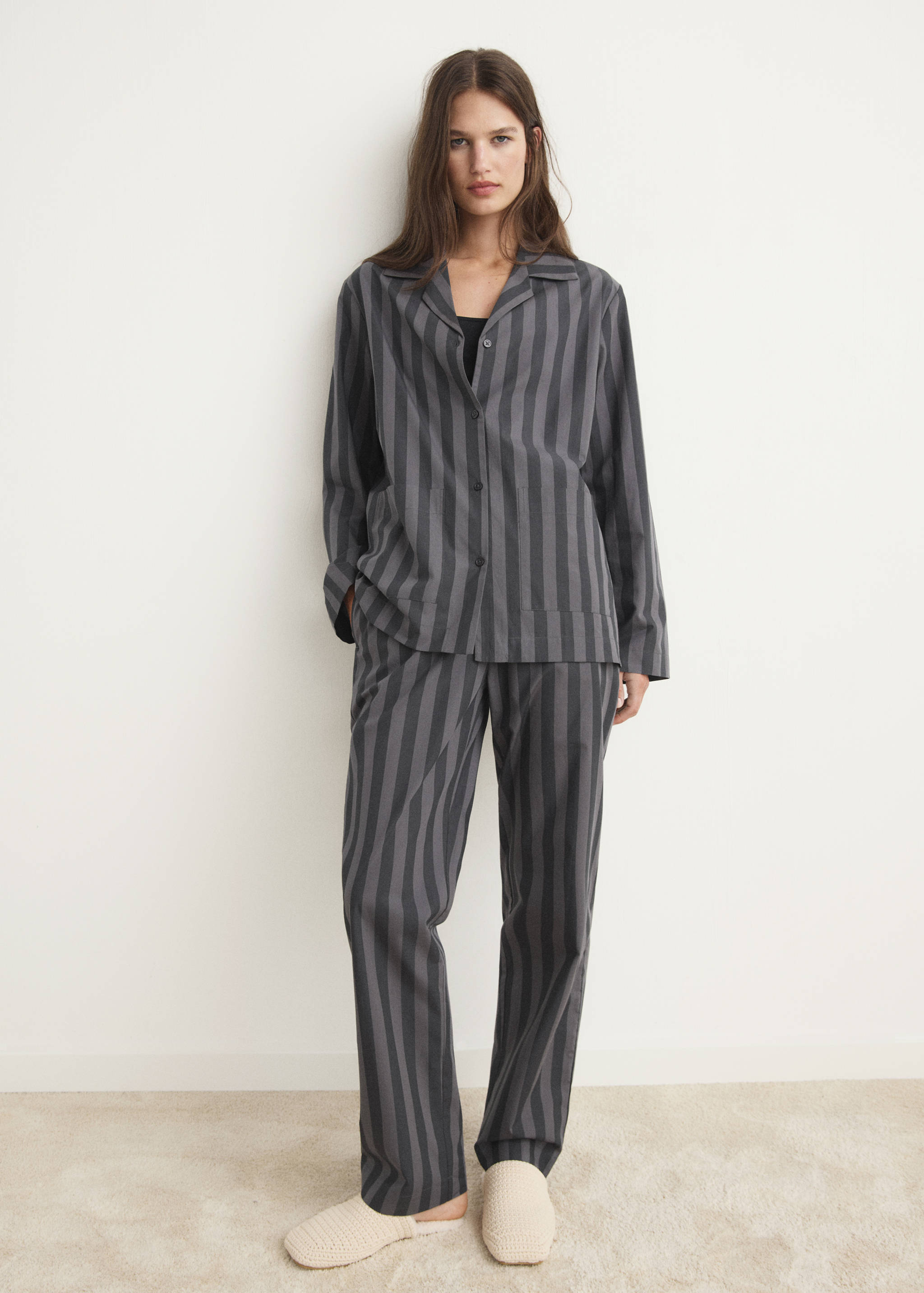 Woven striped pyjama top - General plane