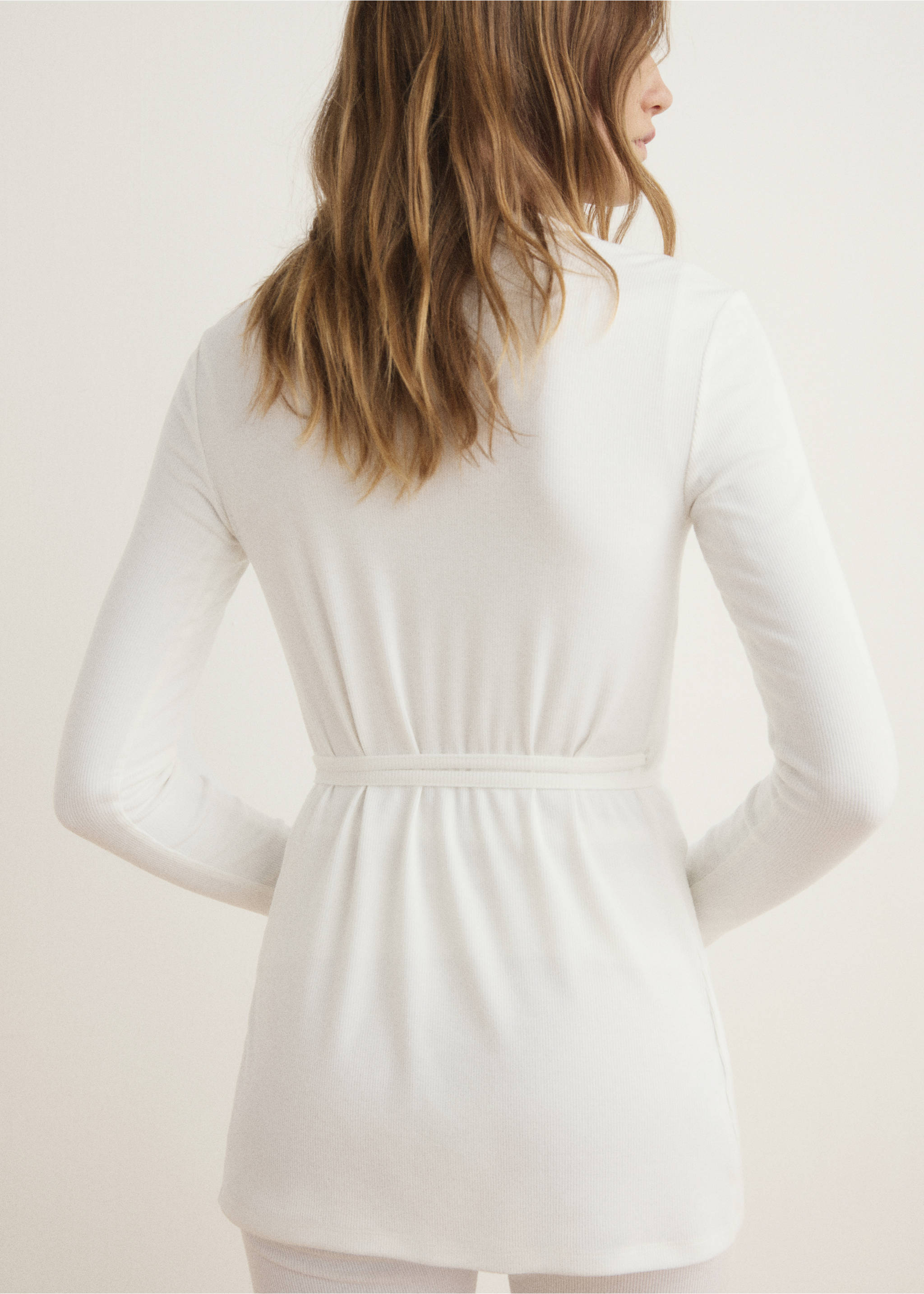 Rib-knit cardigan with tie - Reverse of the article, Ivory White. Ref: 17024112-00.